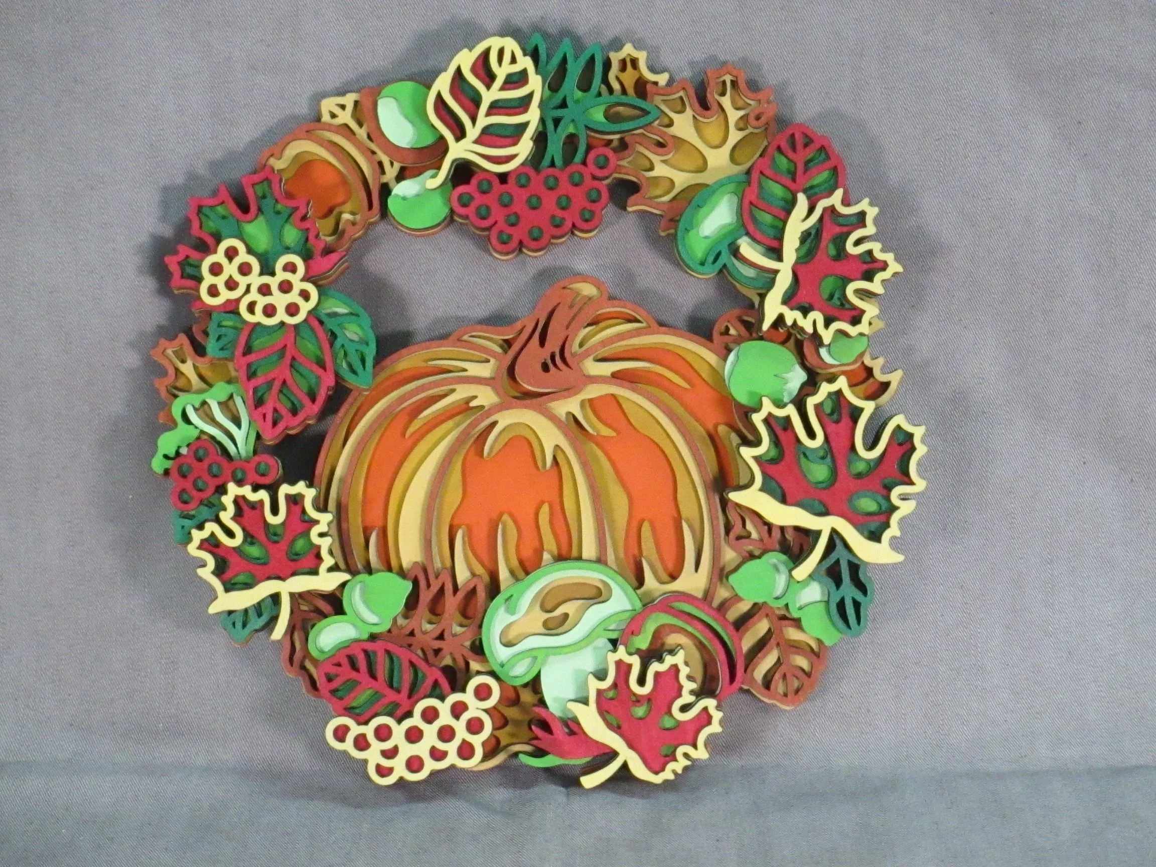 Hand-Painted Autumn Pumpkin Wreath - 12 Inch