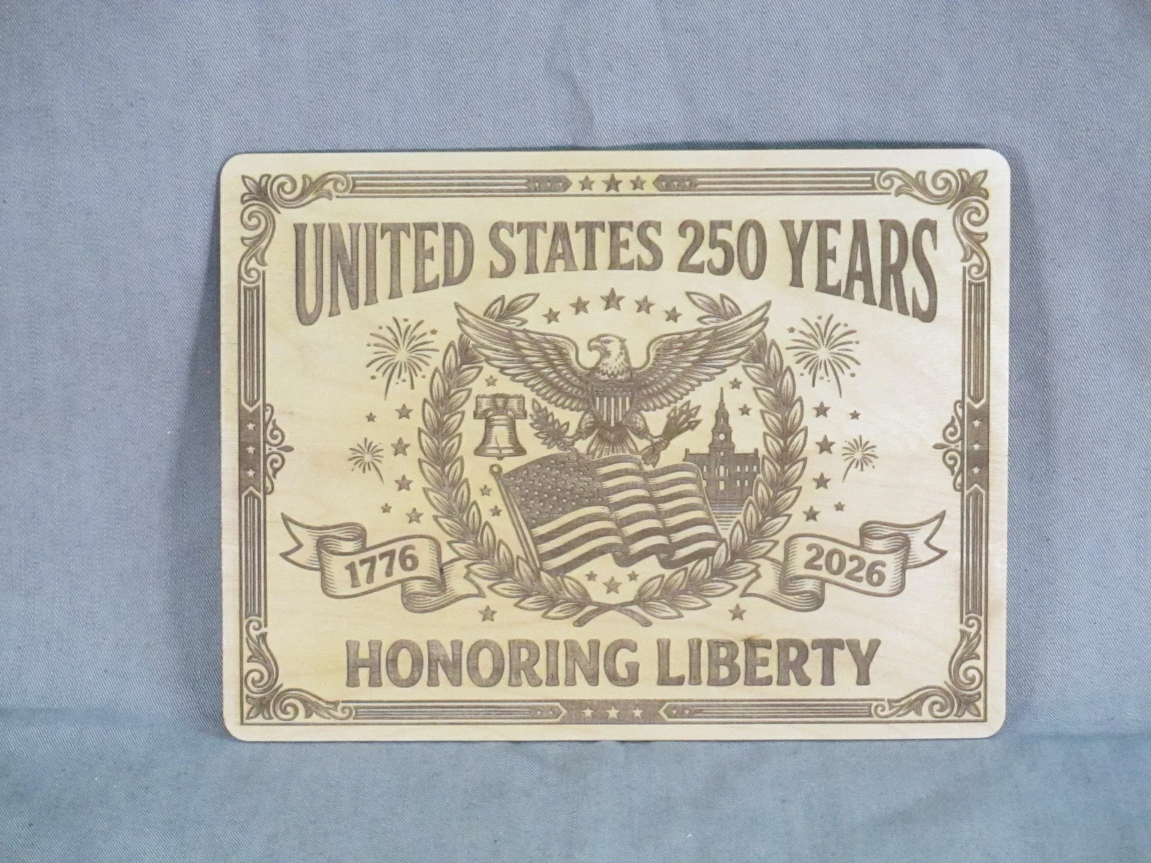 "United States 250 Years - Honoring Liberty" Commemorative Wooden Plaque