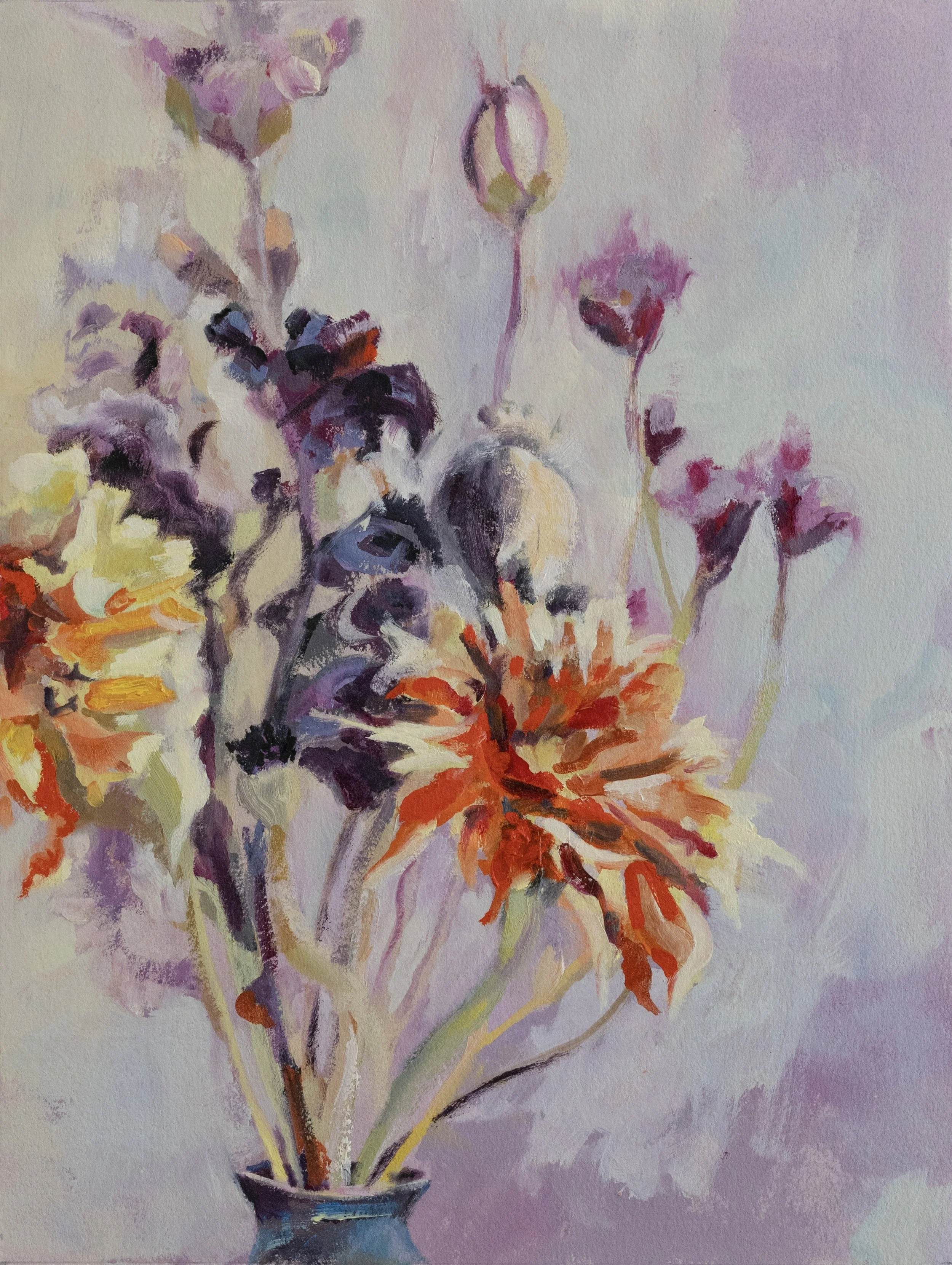   Mums     
 Oil on Paper on Wood   9" x 12", 2023