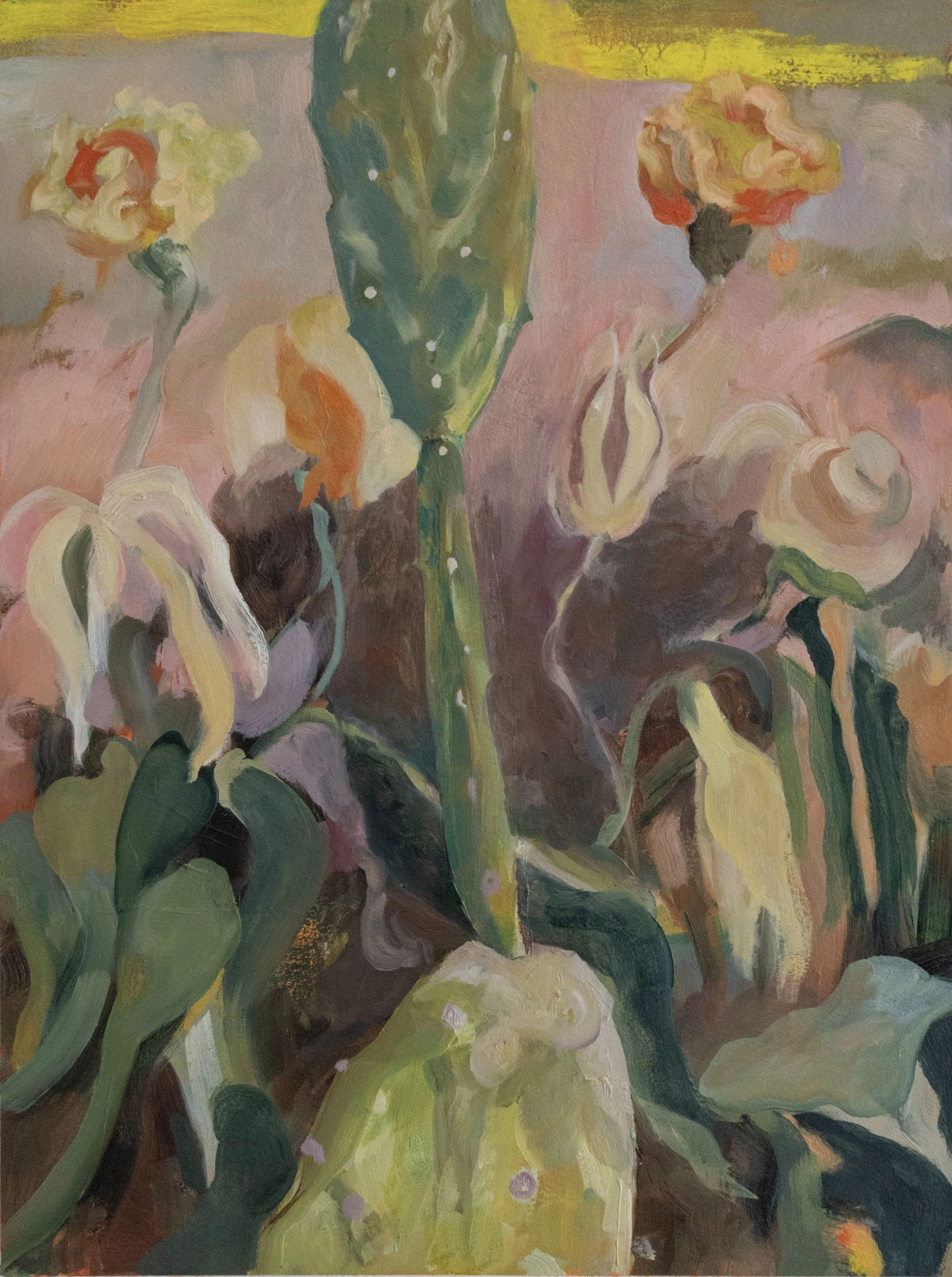   Cactus Love     
 Oil on Paper on Wood   12" x 16", 2023