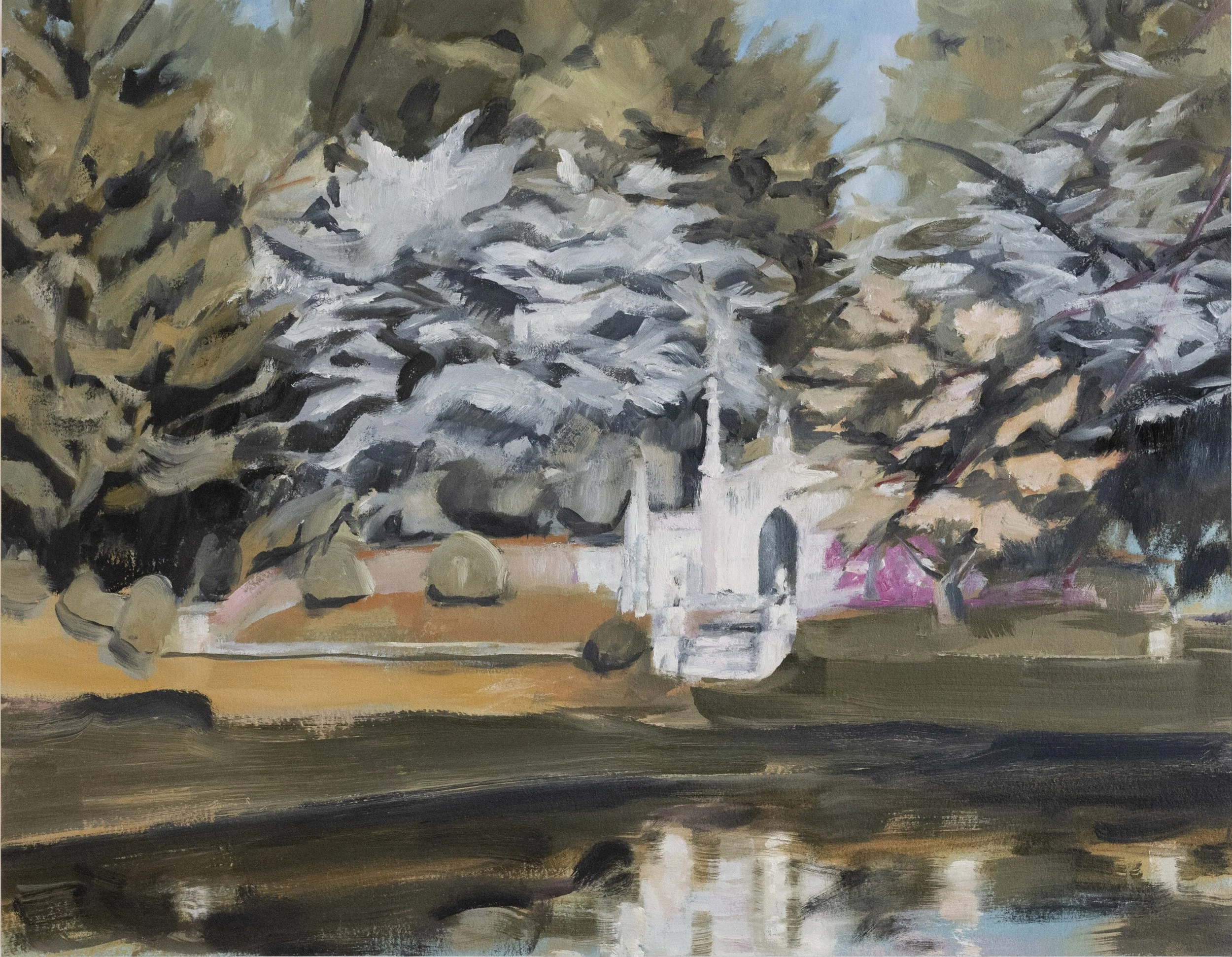  Crescent Water- Bilbo's Tomb     Oil on Paper on Panel   14” x 18”, 2024