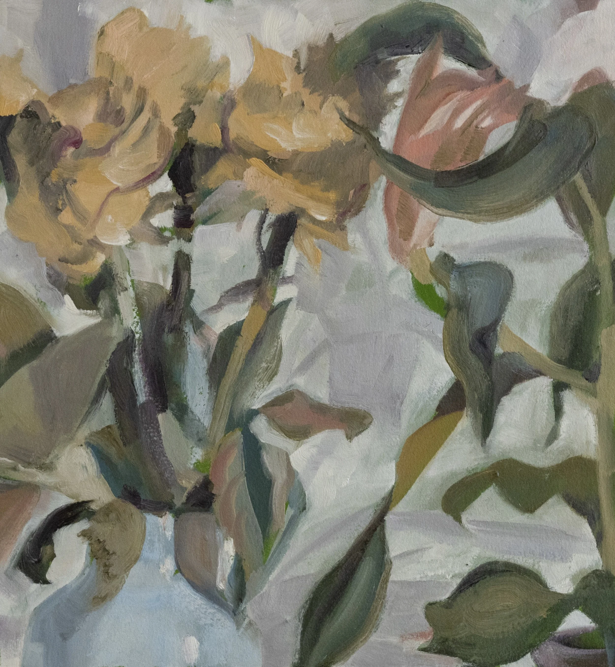   Cool Flowers    
 Oil on Paper on Wood   10.25" x 11", 2022