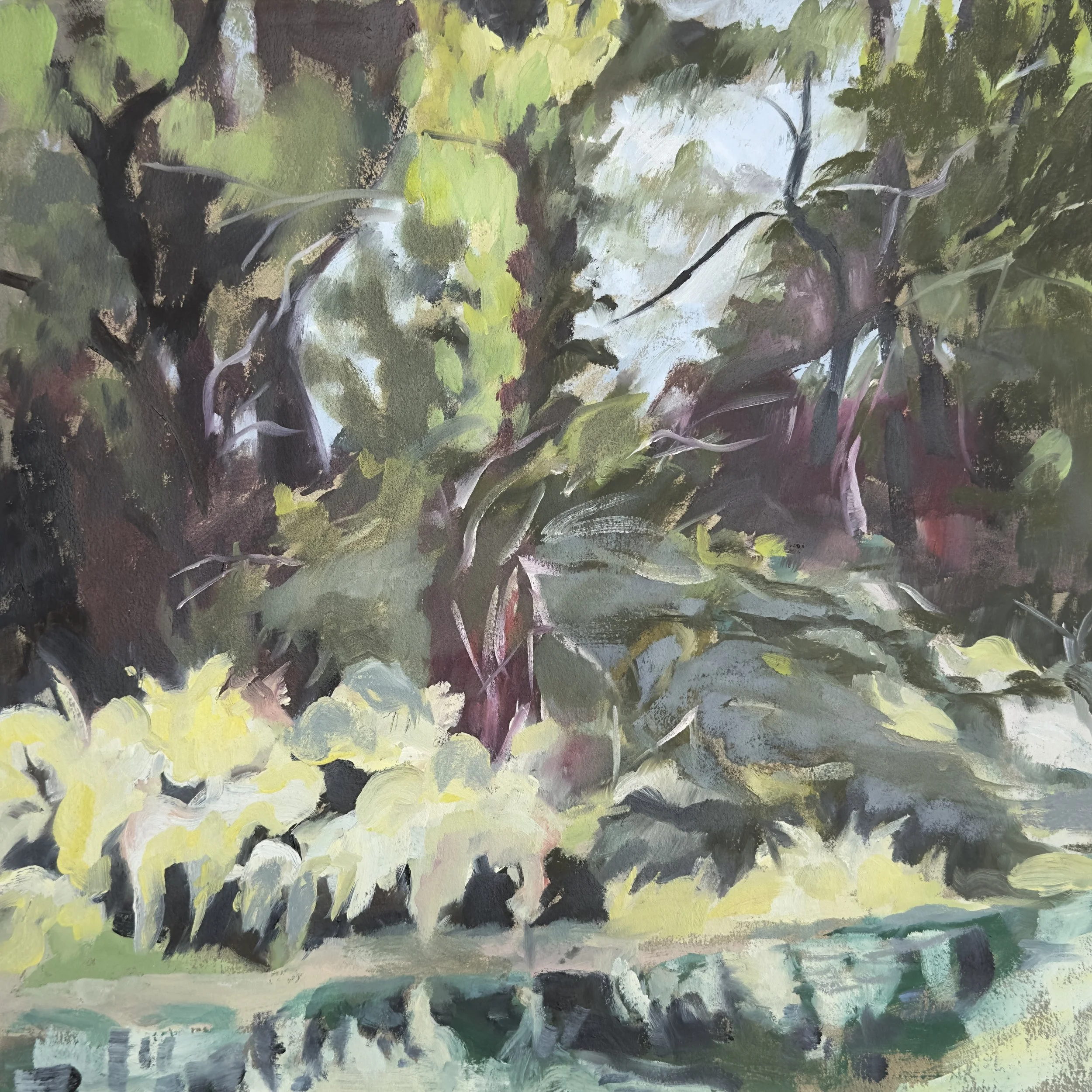   Dell Water 1     Oil on Paper on Panel   14" x 14", 2023