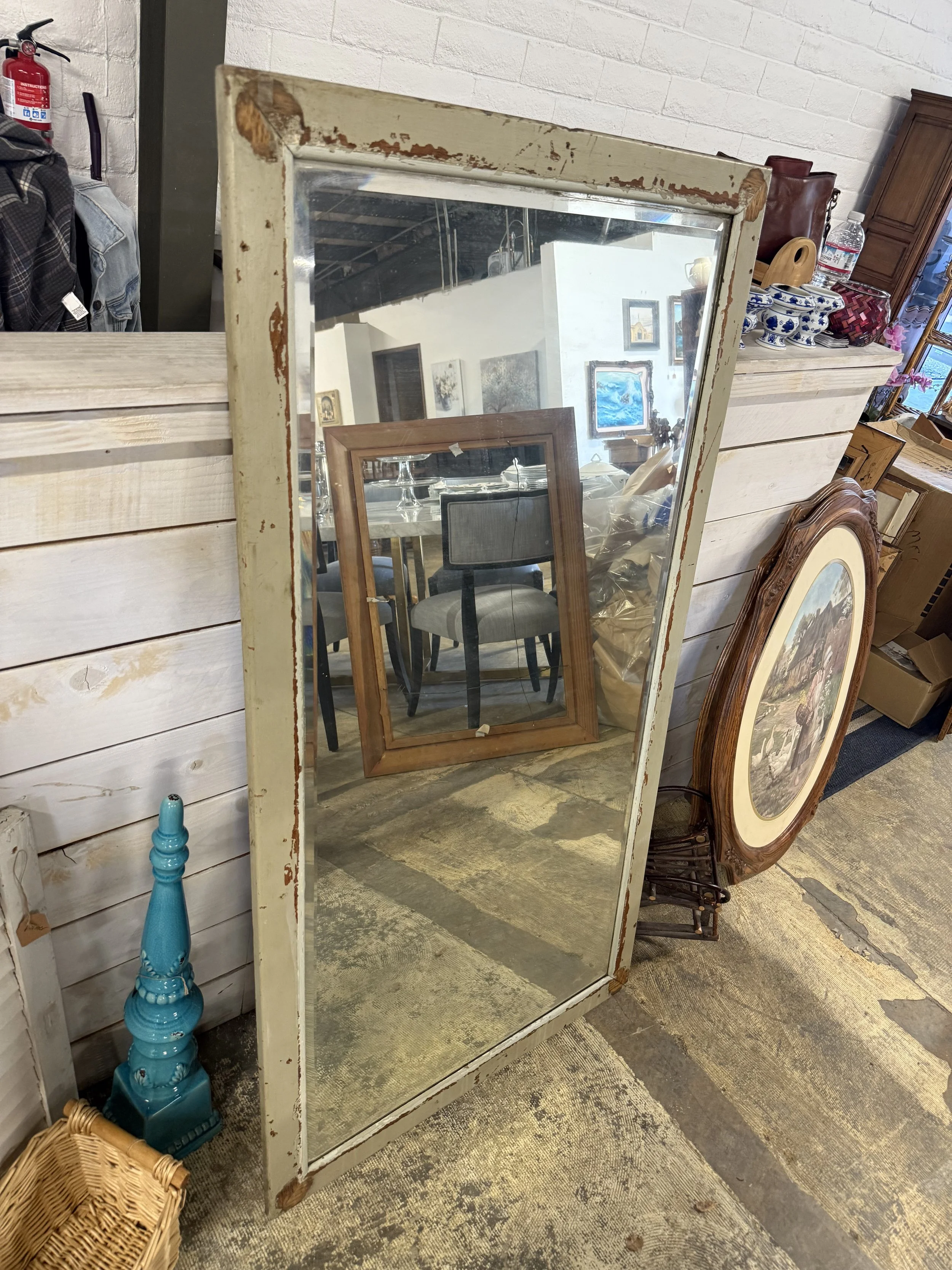 Antique Solid Wood Beveled Mirror, Shabby Chic Farmhouse: $60