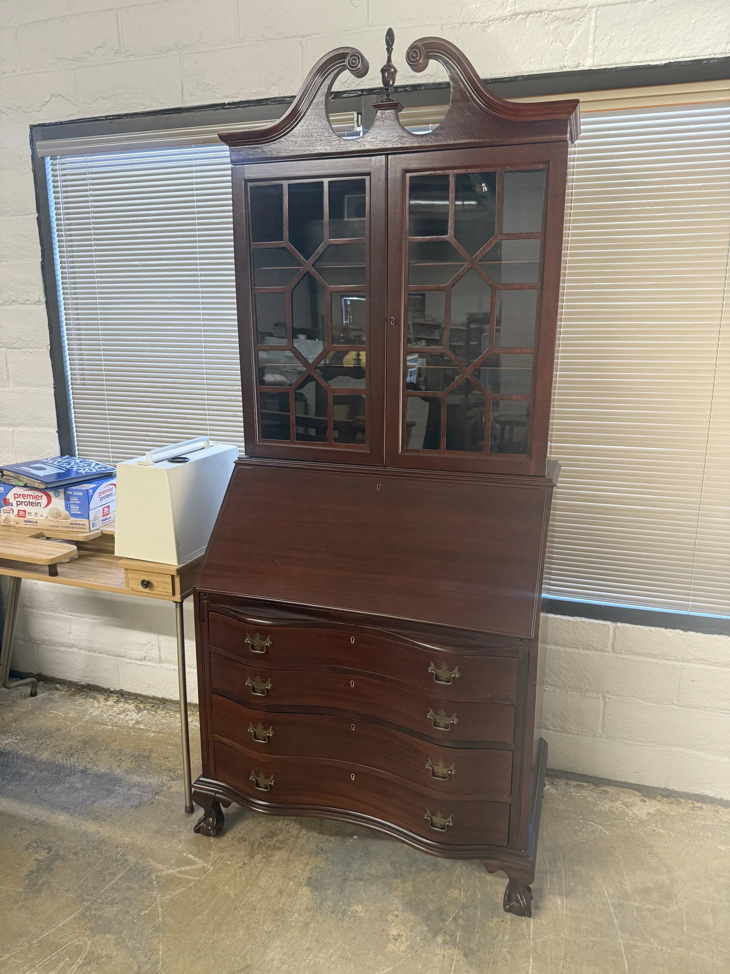 Vintage Mahogany Drop Front Secretary Desk: $275