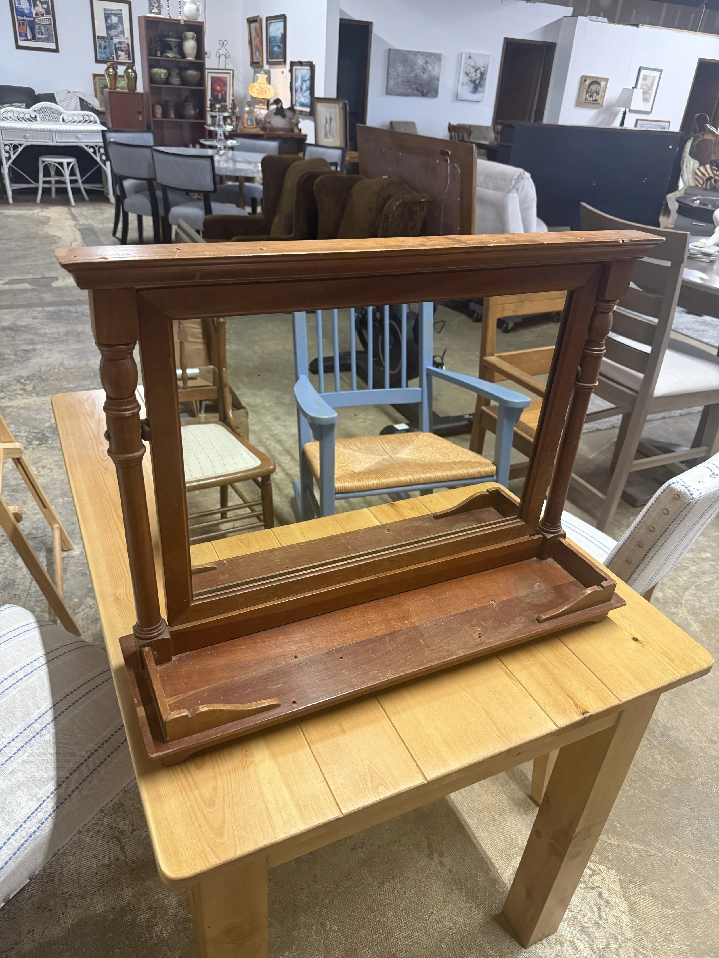 Vintage Wooden Dresser Mirror with Tray Base: $19