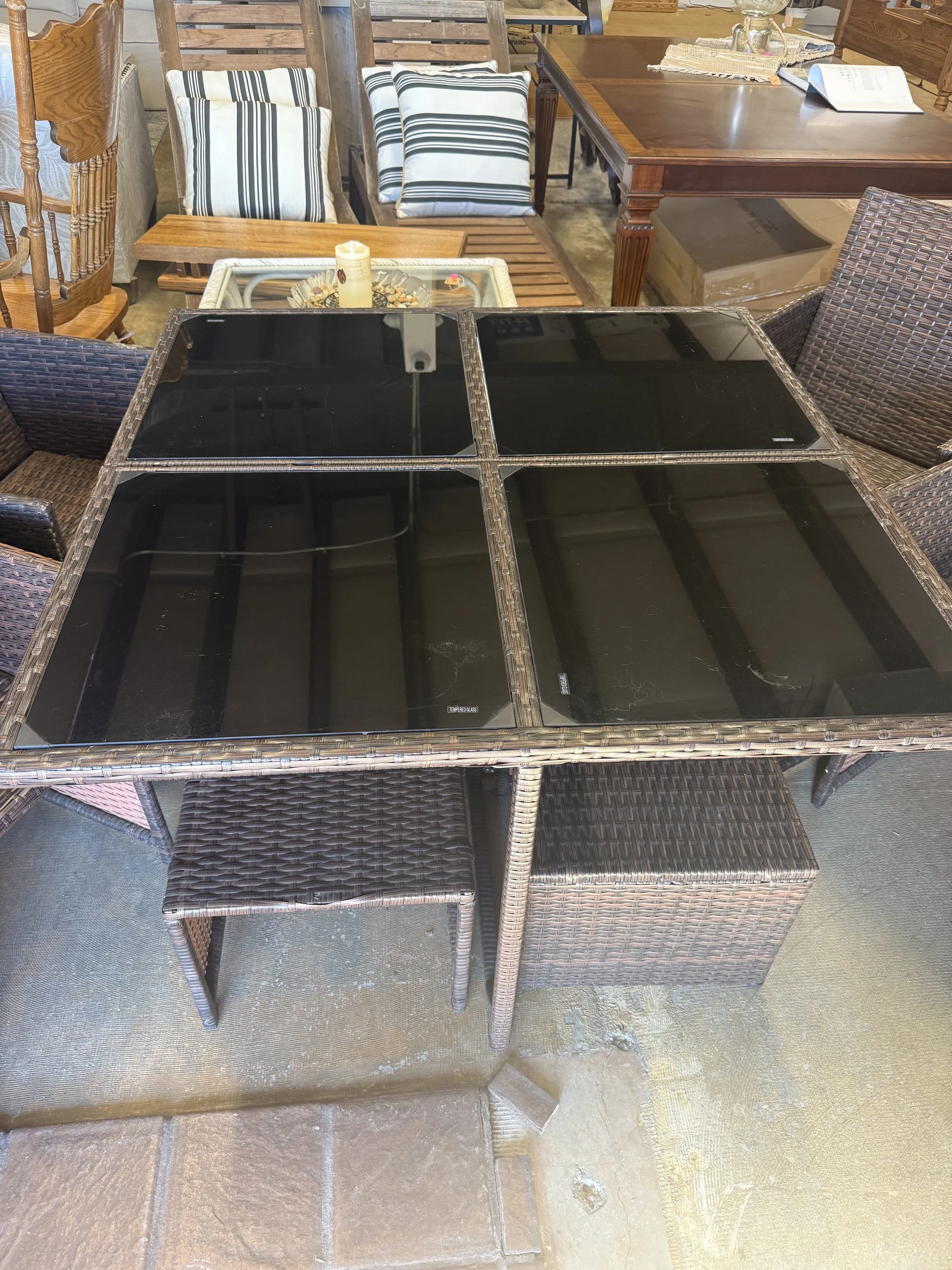 Wicker Outdoor Dining Set with Table, Four Chairs &amp; Four Ottomans: $150