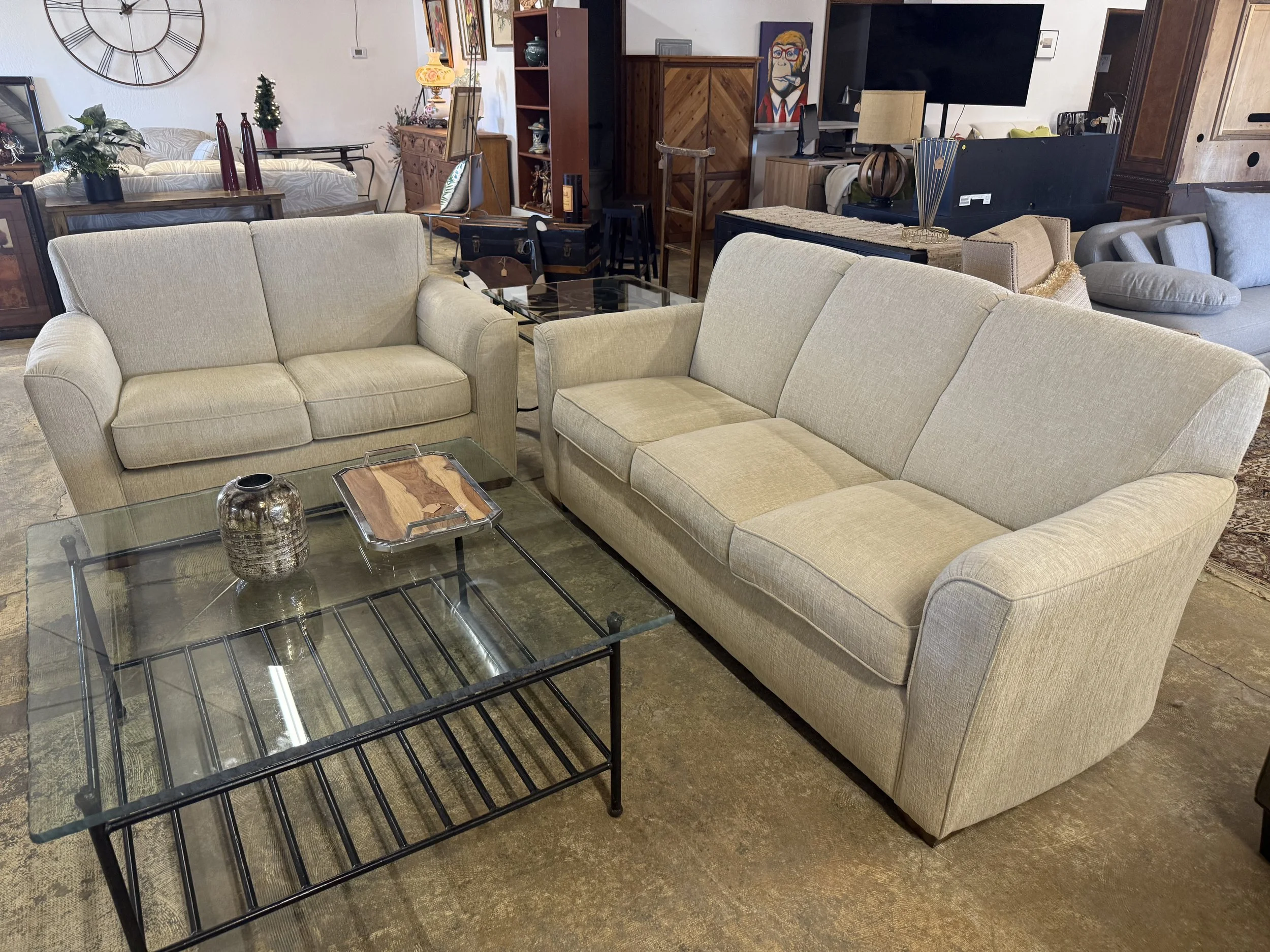 Flexsteel Sofa &amp; Loveseat Set in Oatmeal: $650