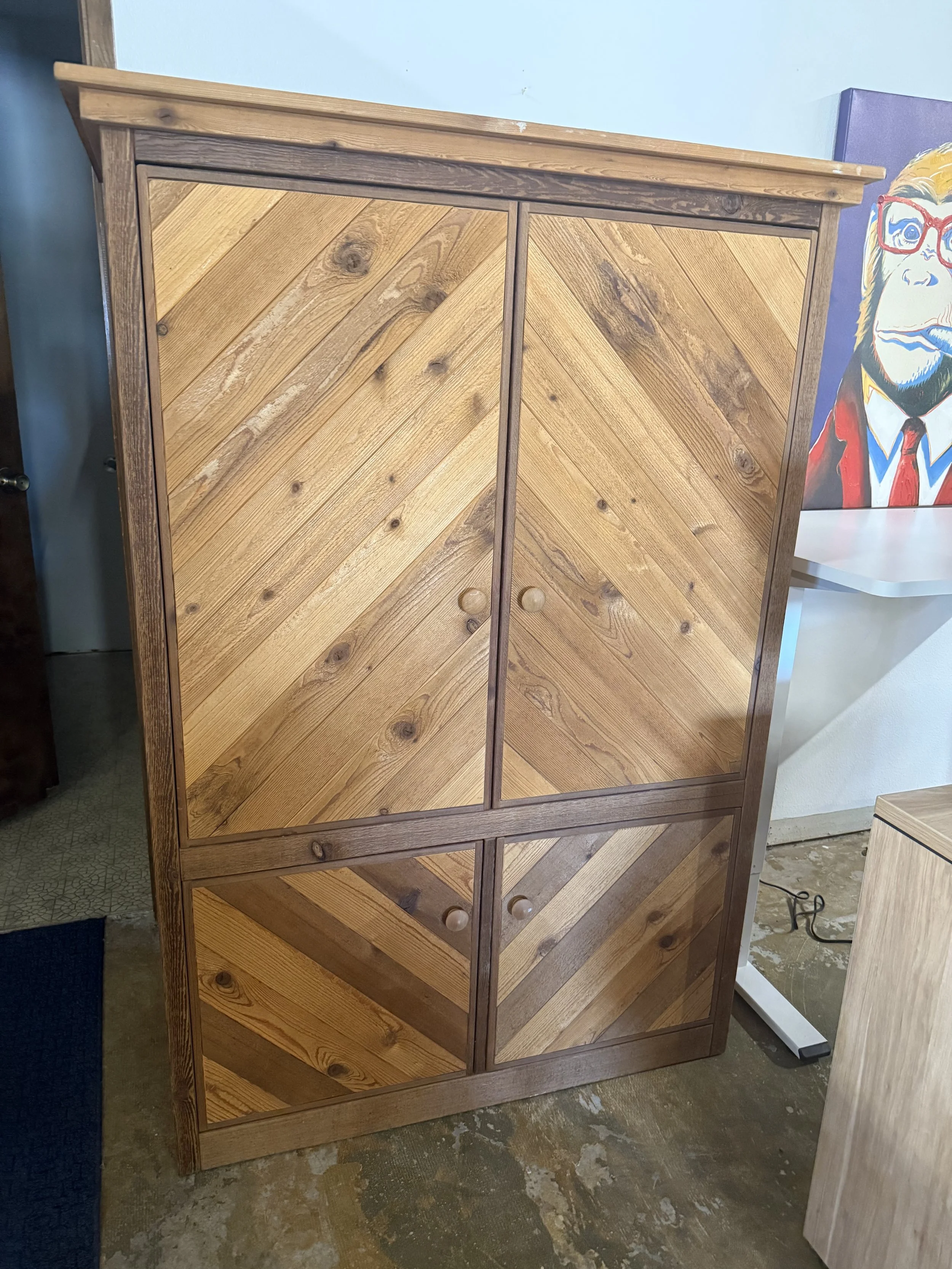 Hickory Cabinet with Chevron Pattern: $149