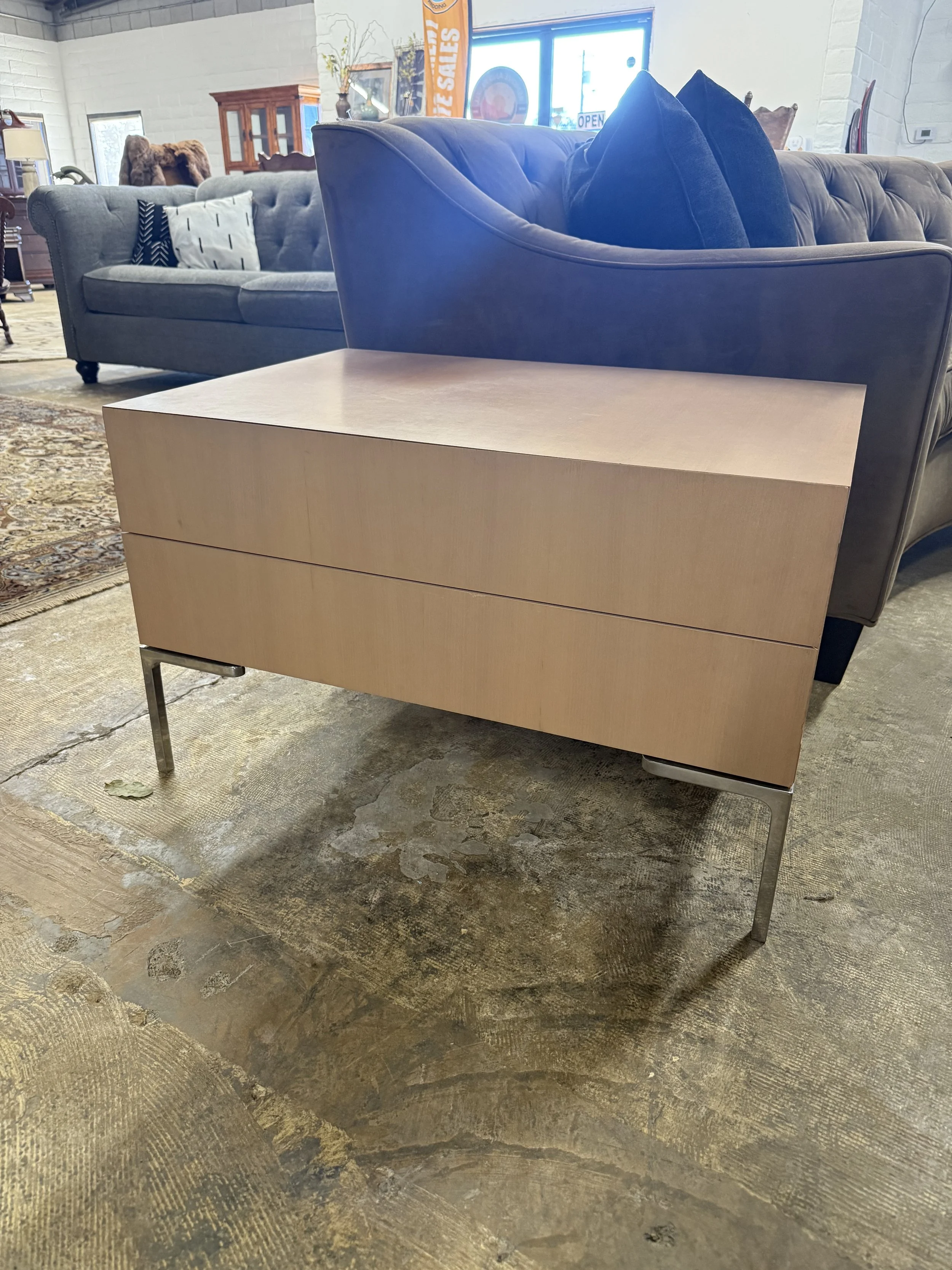 Modern Spazio two-drawer nightstand with Metal Legs MCM Style: $85