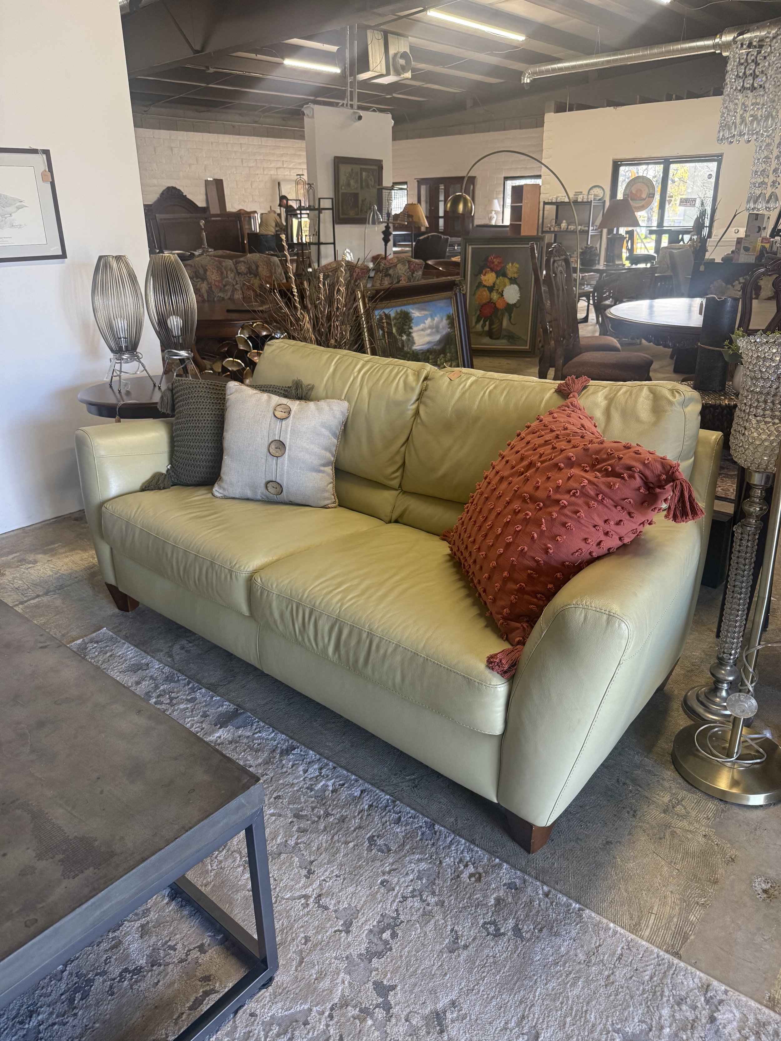 Chartreuse Leather Sofa: $349
