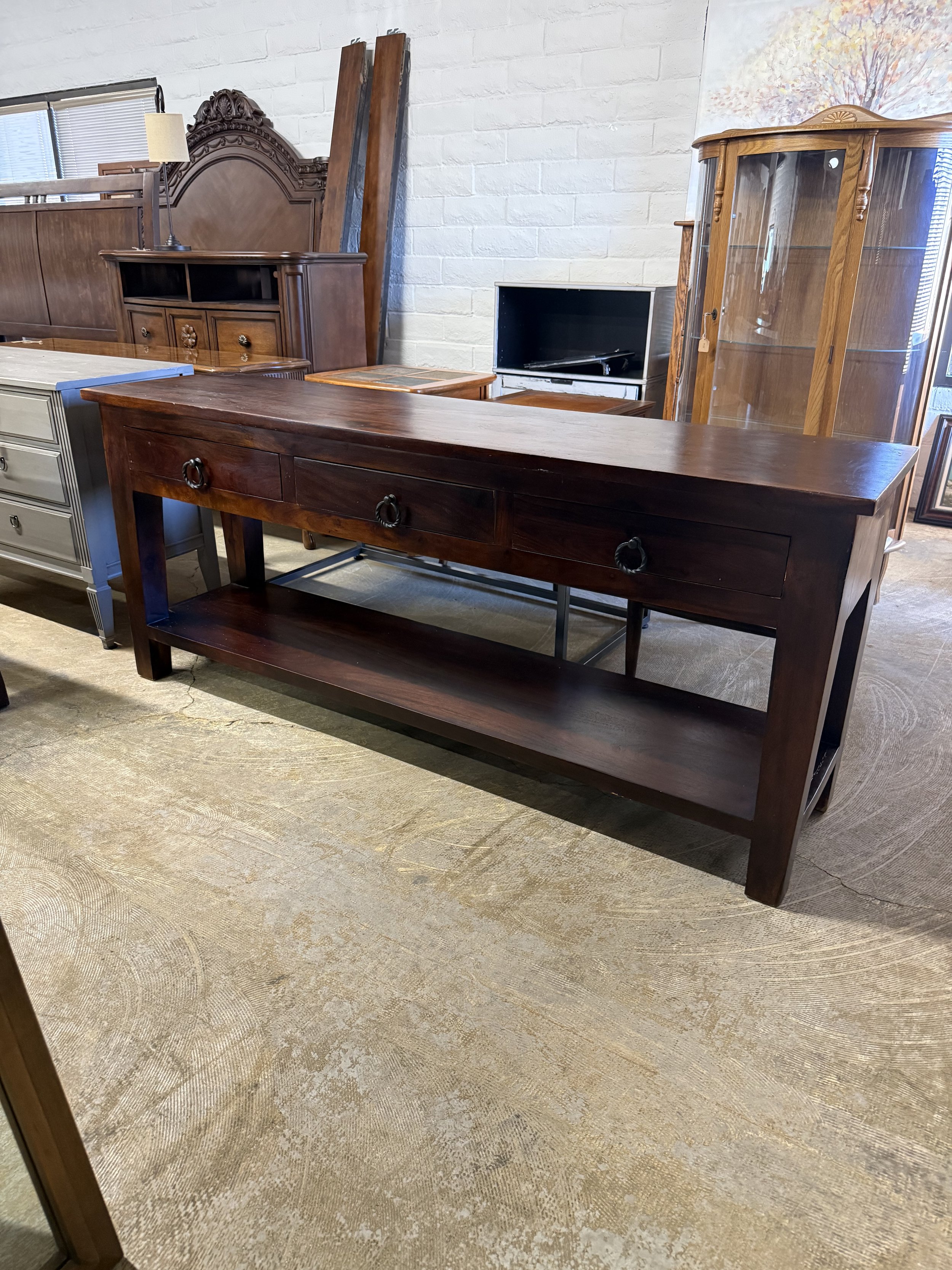 Large 70” Solid Wood Console Table with Storage: $160