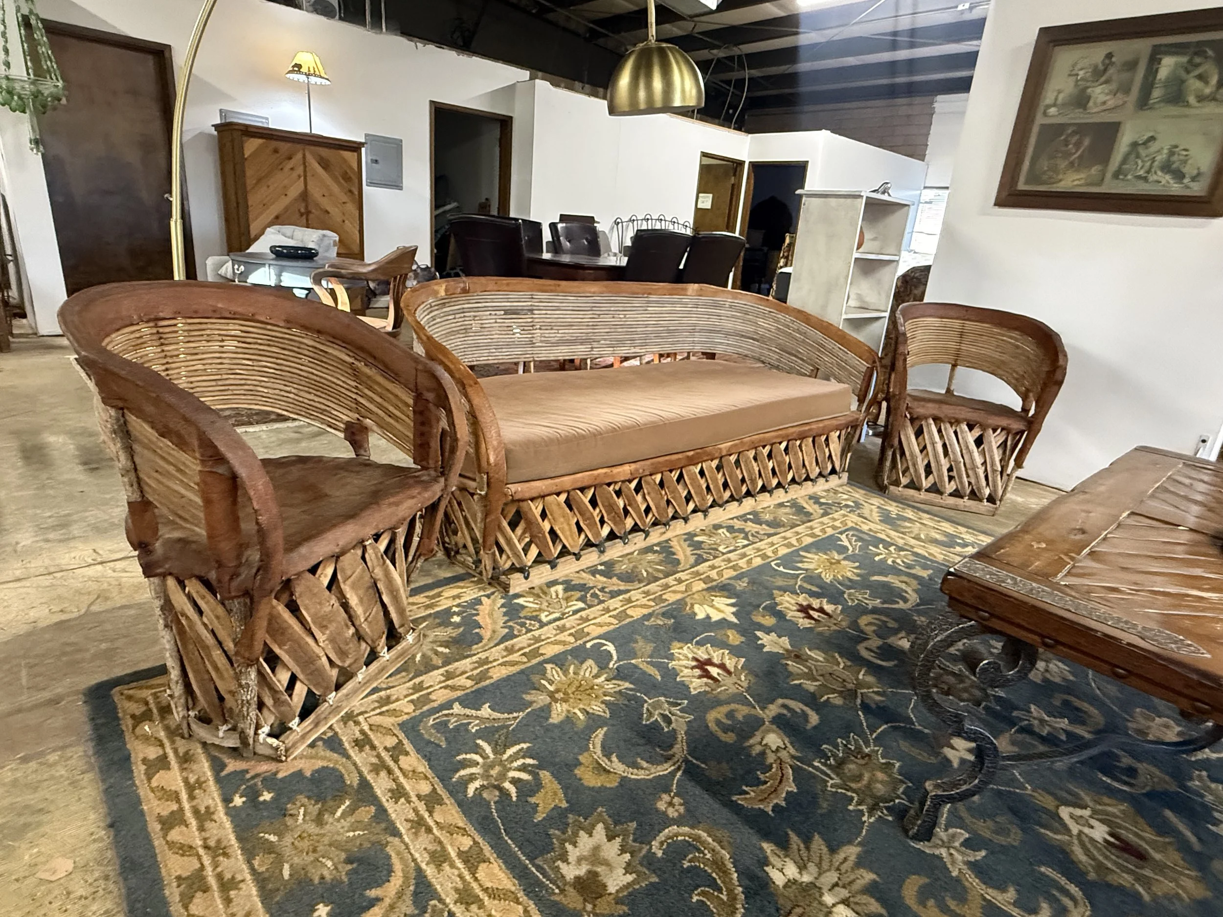 Vintage Equipal Sofa &amp; Chairs Set: $500