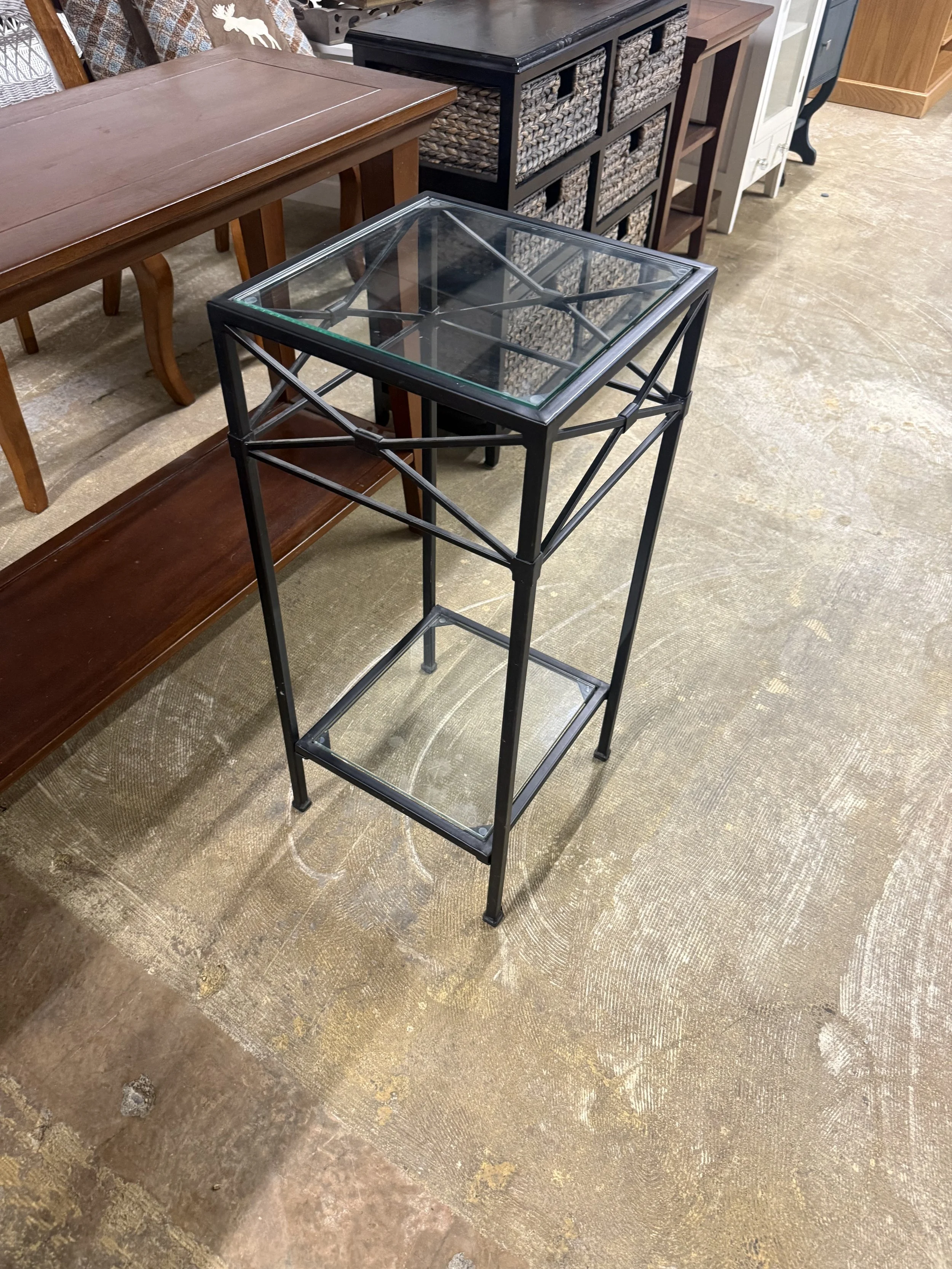 Metal, Glass-Top Plant Stand $35