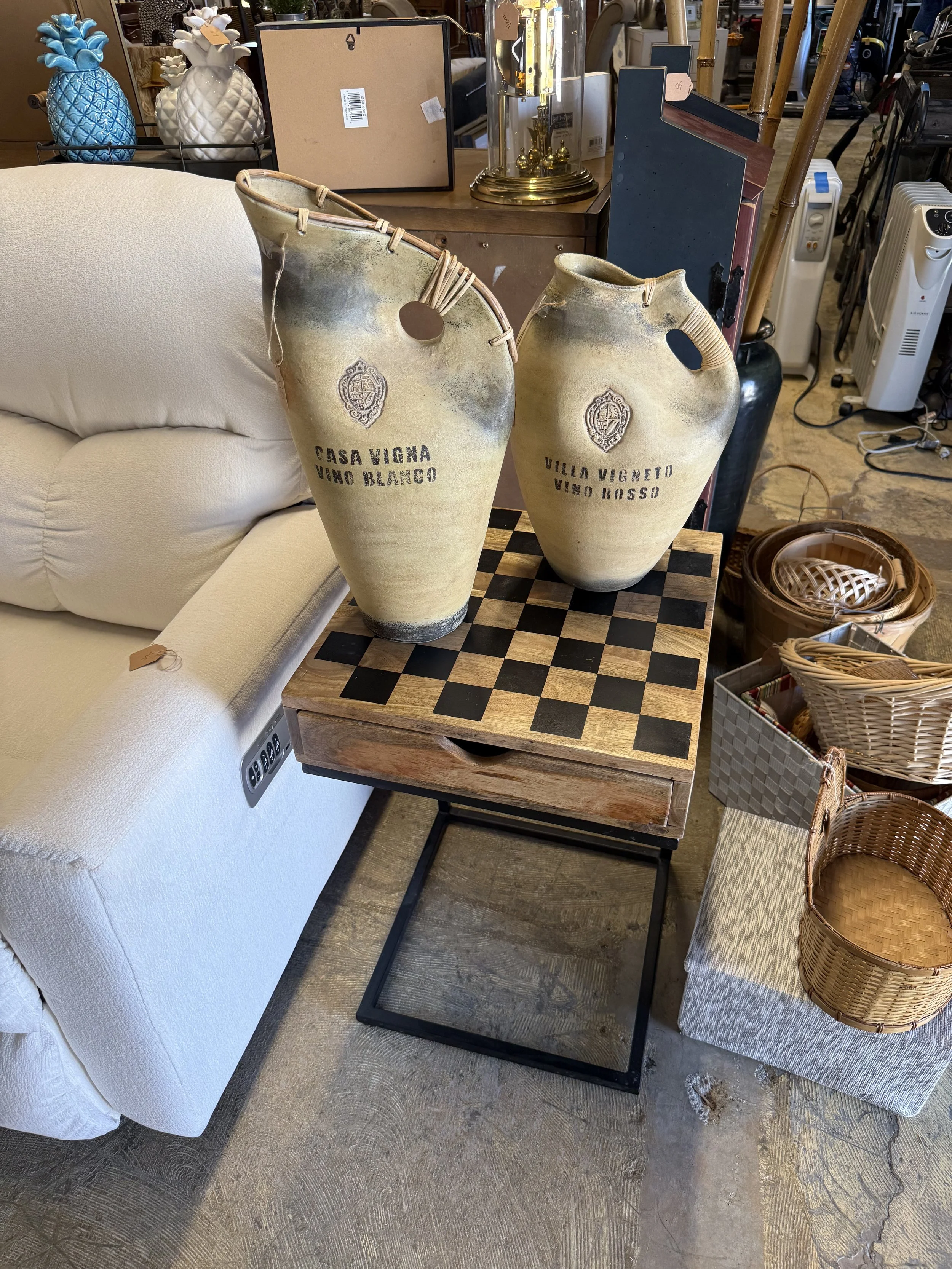 Rustic ceramic Casa Vigna Vino Blanco pitchers: $20 each