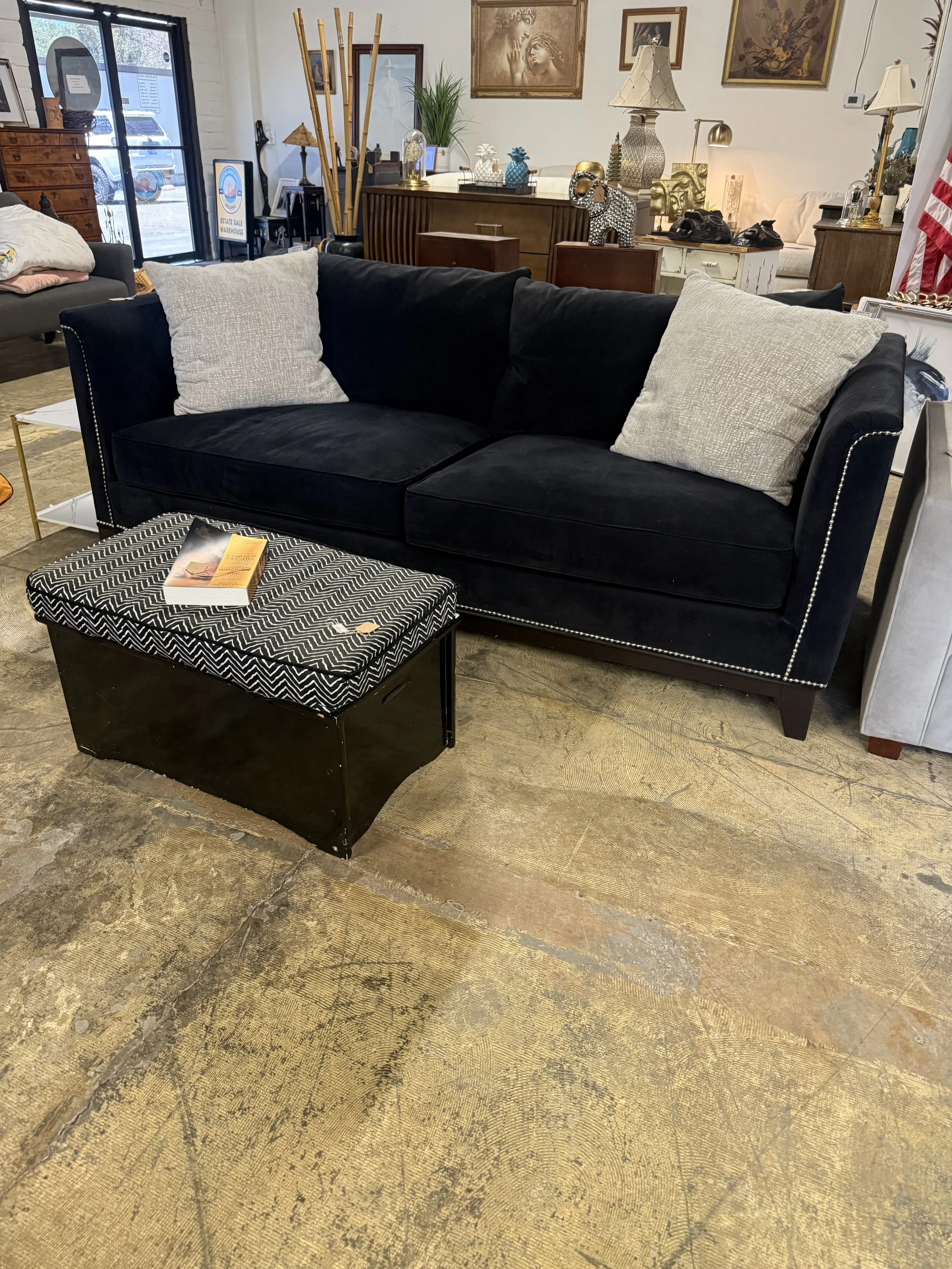 Tuxedo Style Black Velvet Sofa: $300