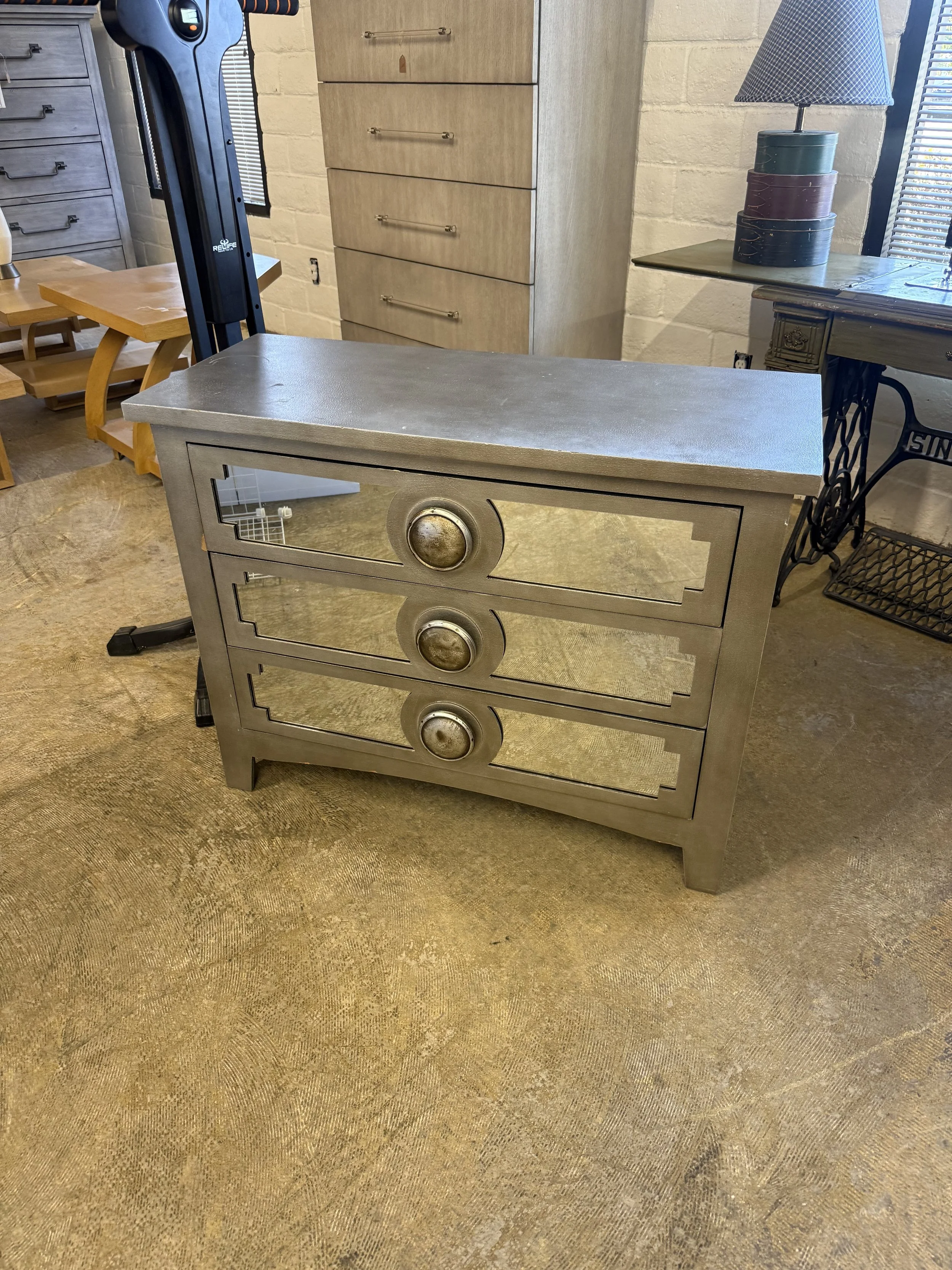 3-Drawer, Silver Dresser with Mirrored Glass: $75