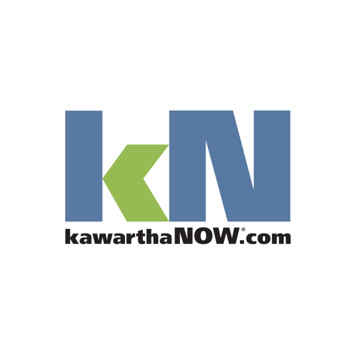 Kawartha Now logo letters in grey blue and light green with kawarthanow.com spelled out