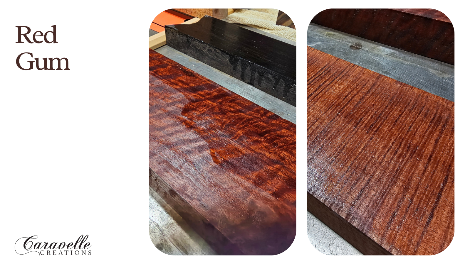 Raw Red Gum wood blank showing deep red color and rugged grain before cane making.