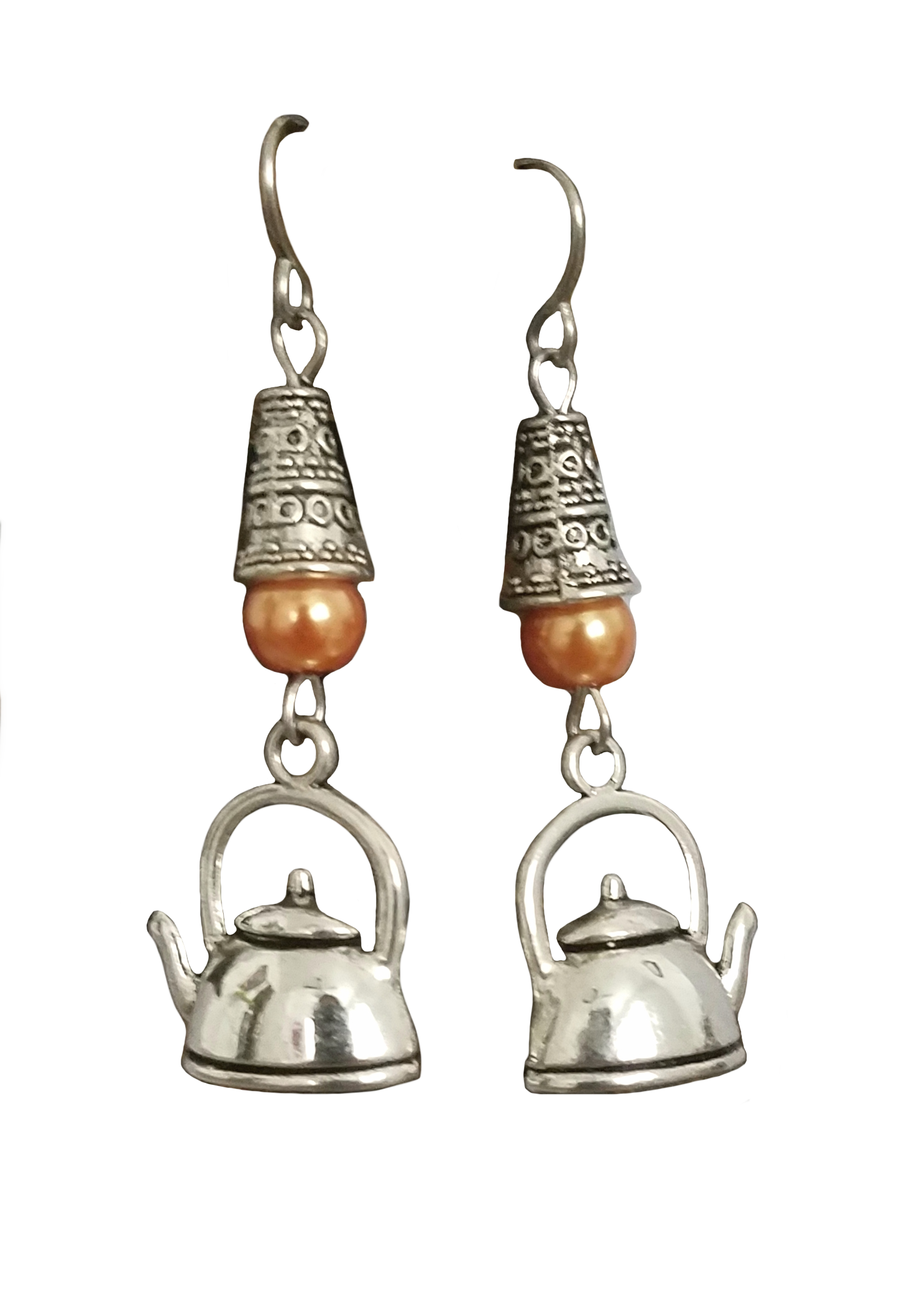 Silver & Orange Teapot Earrings White.png