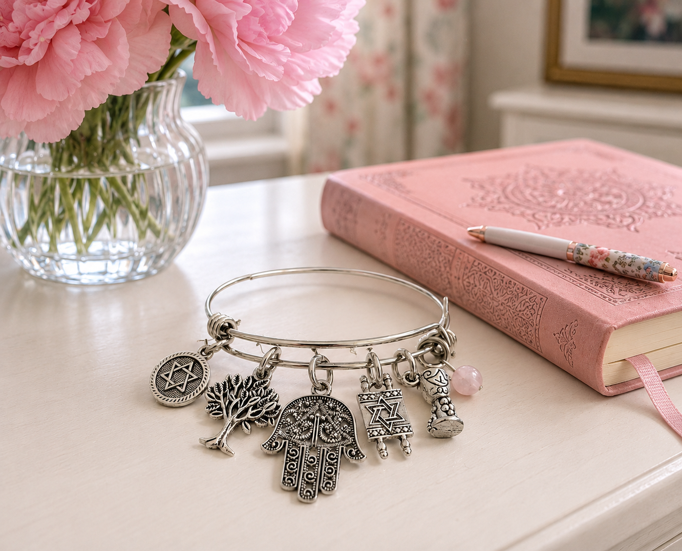 Jewish Rose Quartz Handmade Bracelet