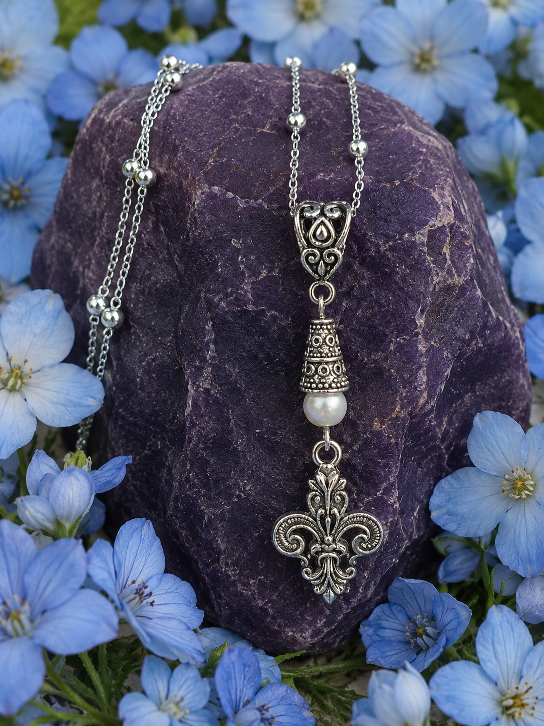 Fleur De Lis Necklace White Rock Flowers ChatGPT.png
