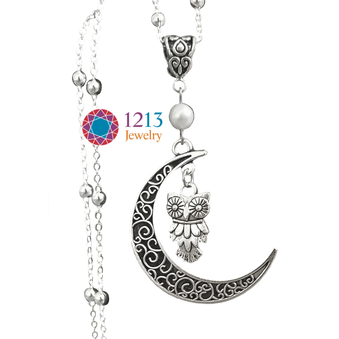 Owl Moon Pearl Handmade Necklace on a Sterling Silver Chain