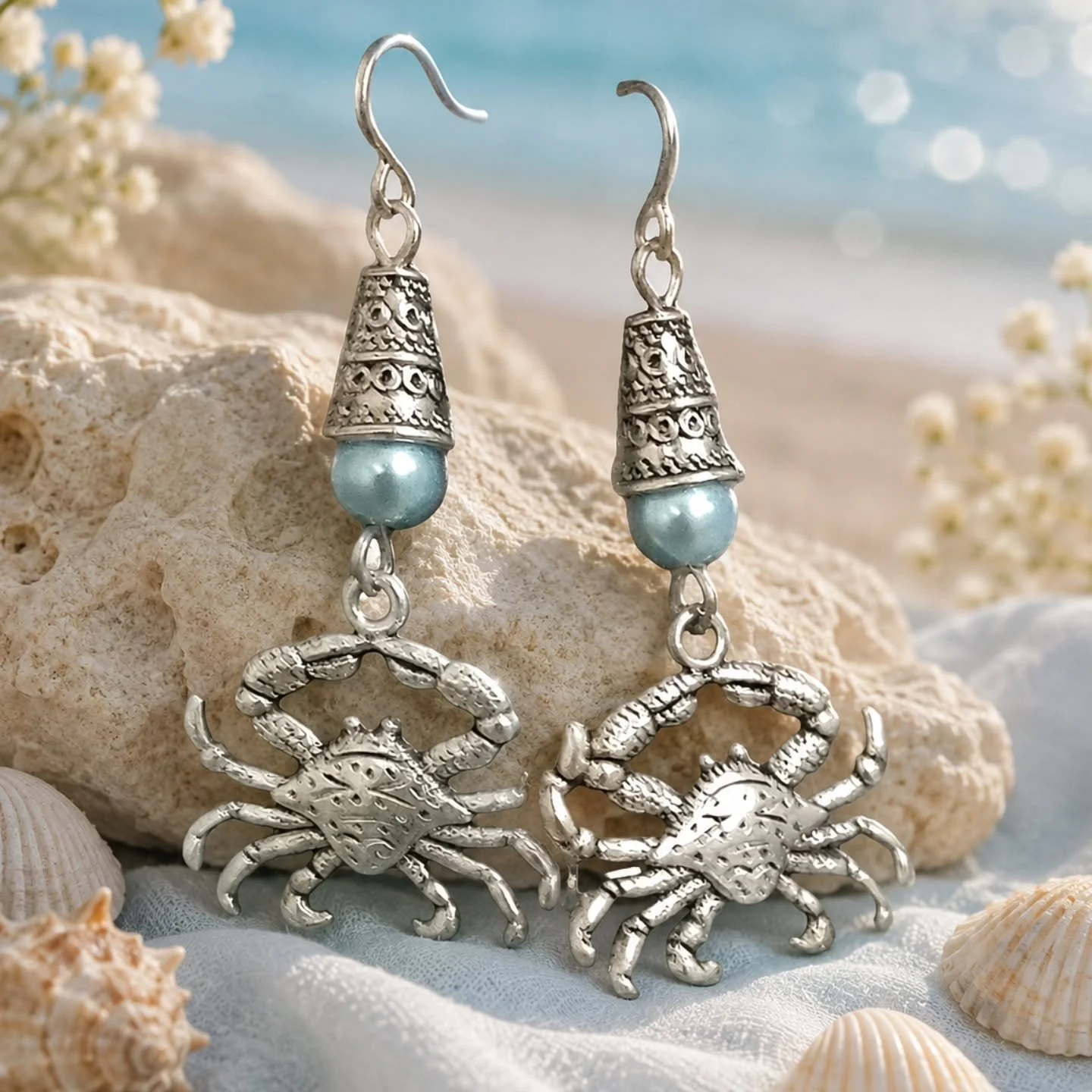 I hand craft these with love. Crab earrings with light blue glass round accents. $28. Available on Etsy, Amazon and 1213jewelry.com.

#crabs #seaside #1213jewelry #crabearrings #womensjewelry