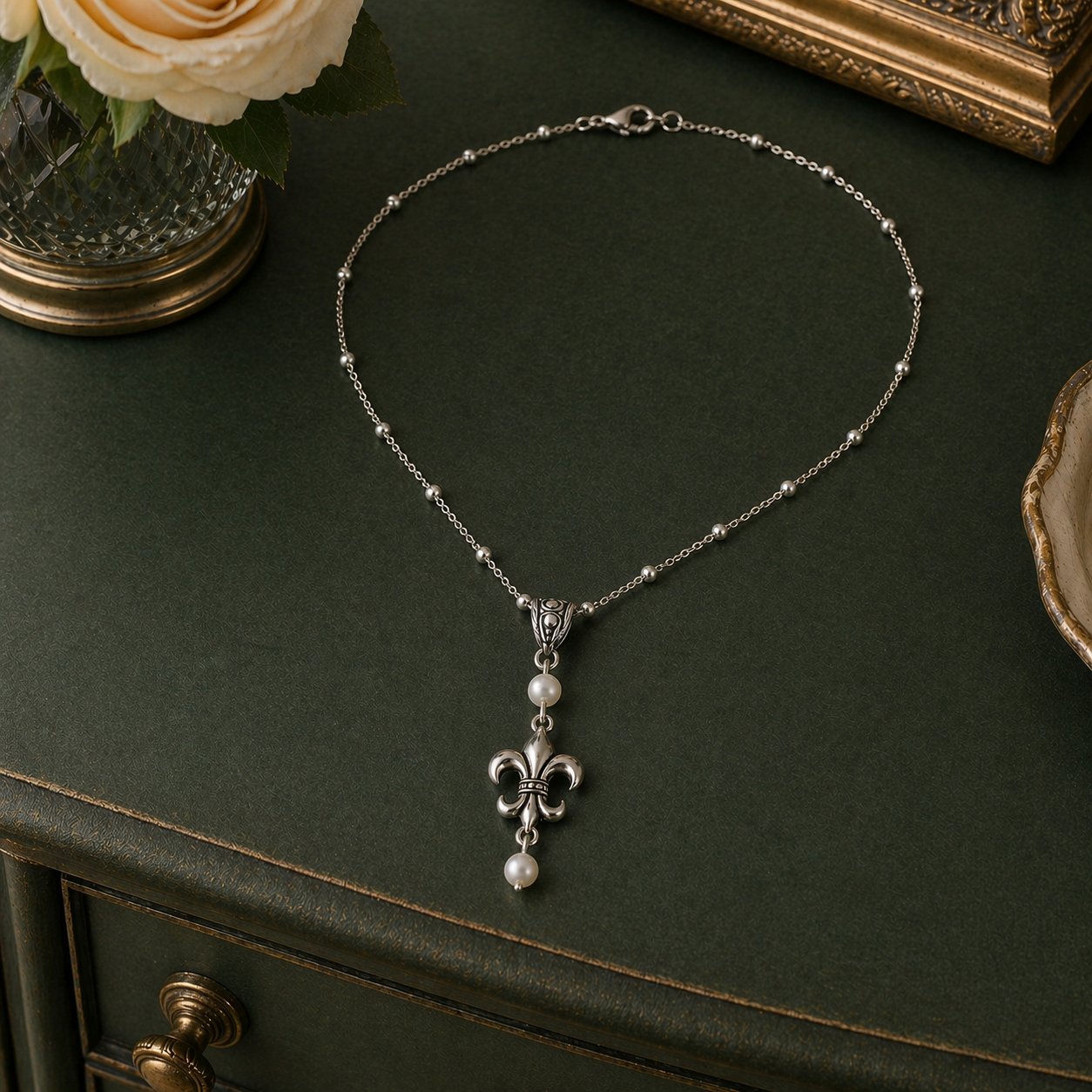 Fleur De Lis Pearl Necklace Dresser ChatGPT.png