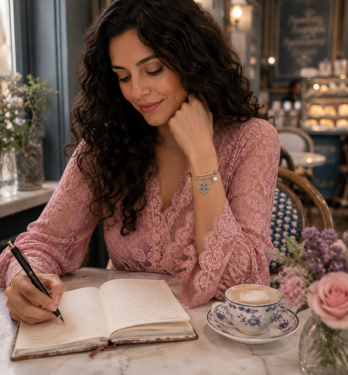 Celtic Cross Pearl Bracelet Cafe Model ChatGPT.png