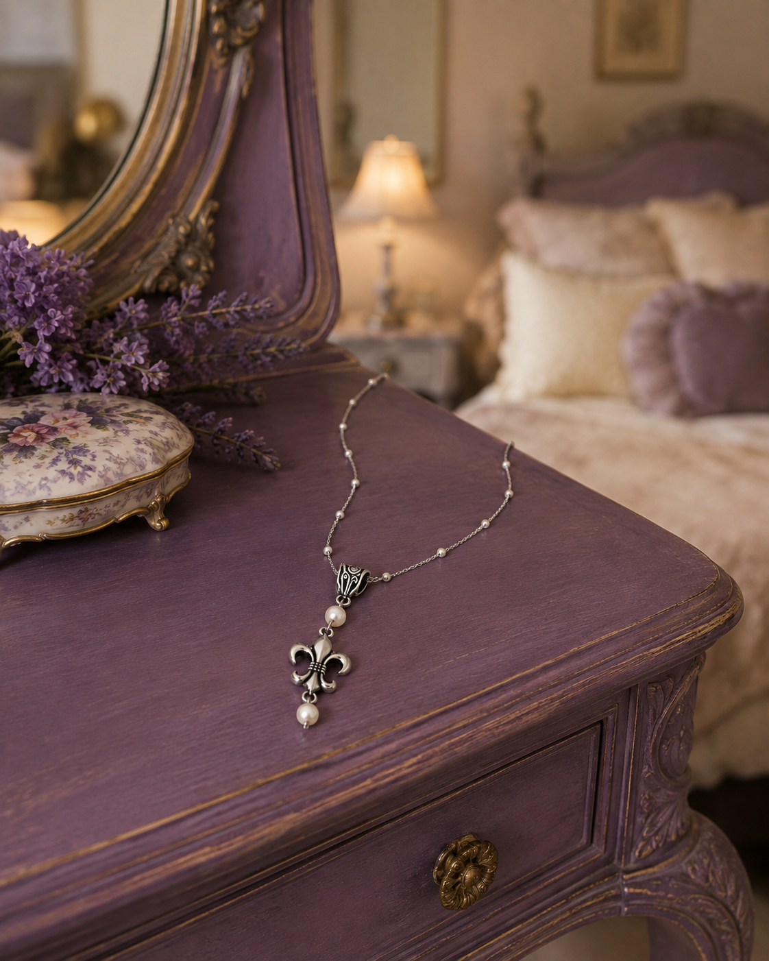 Fleur De Lis Pearl Necklace Dresser ChatGPT.png