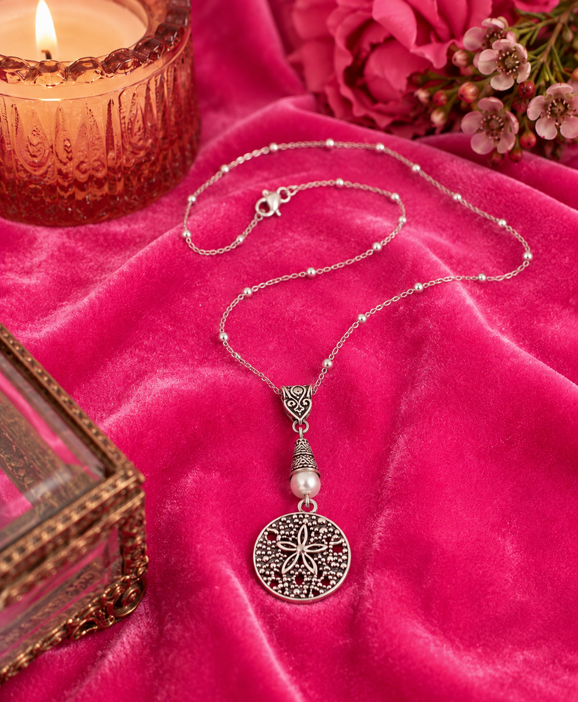 Sand Dollar Handmade Necklace on a Sterling Silver Chain with a White Accent