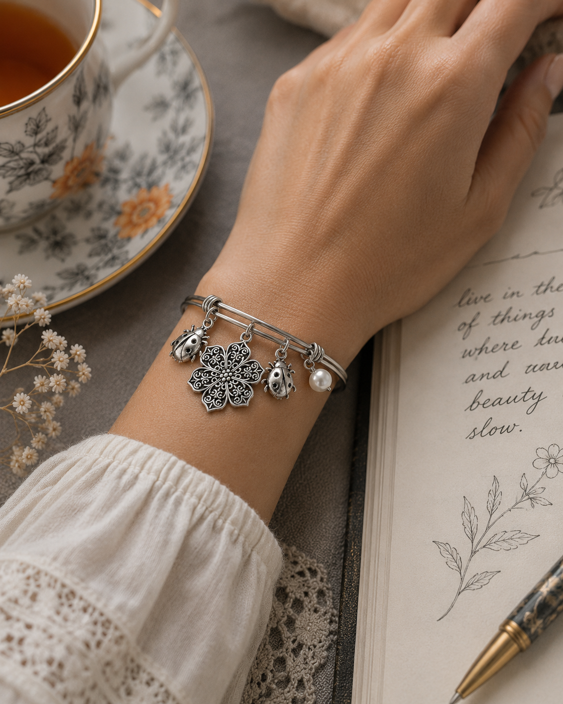 Ladybug Pearl Bracelet Model Journal.png