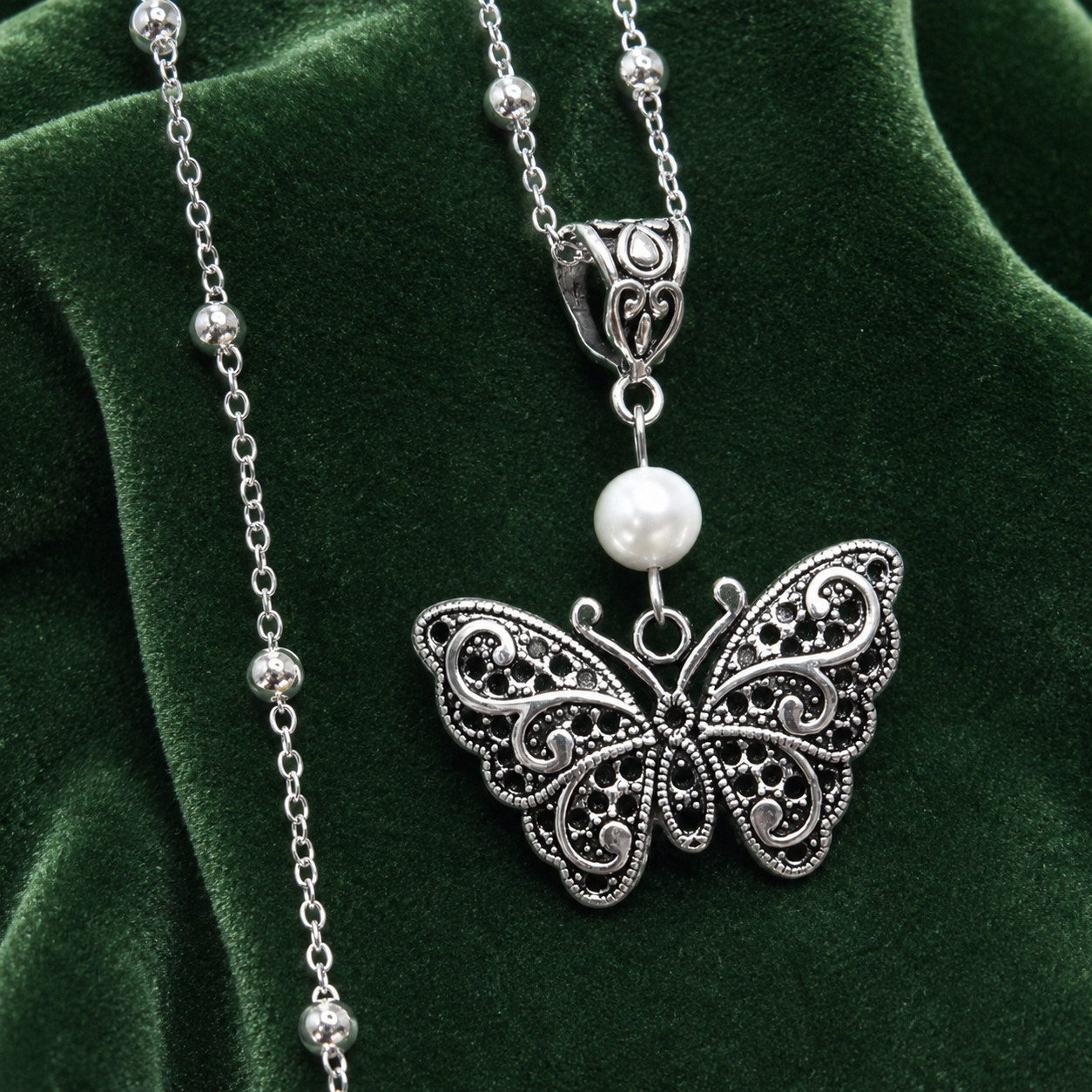 Butterfly Pearl Handmade Necklace on a Sterling Silver Chain