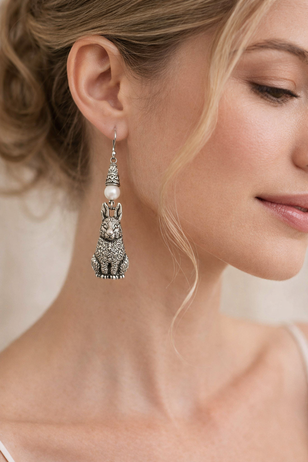 Rabbit Handmade Earrings with a White Accent