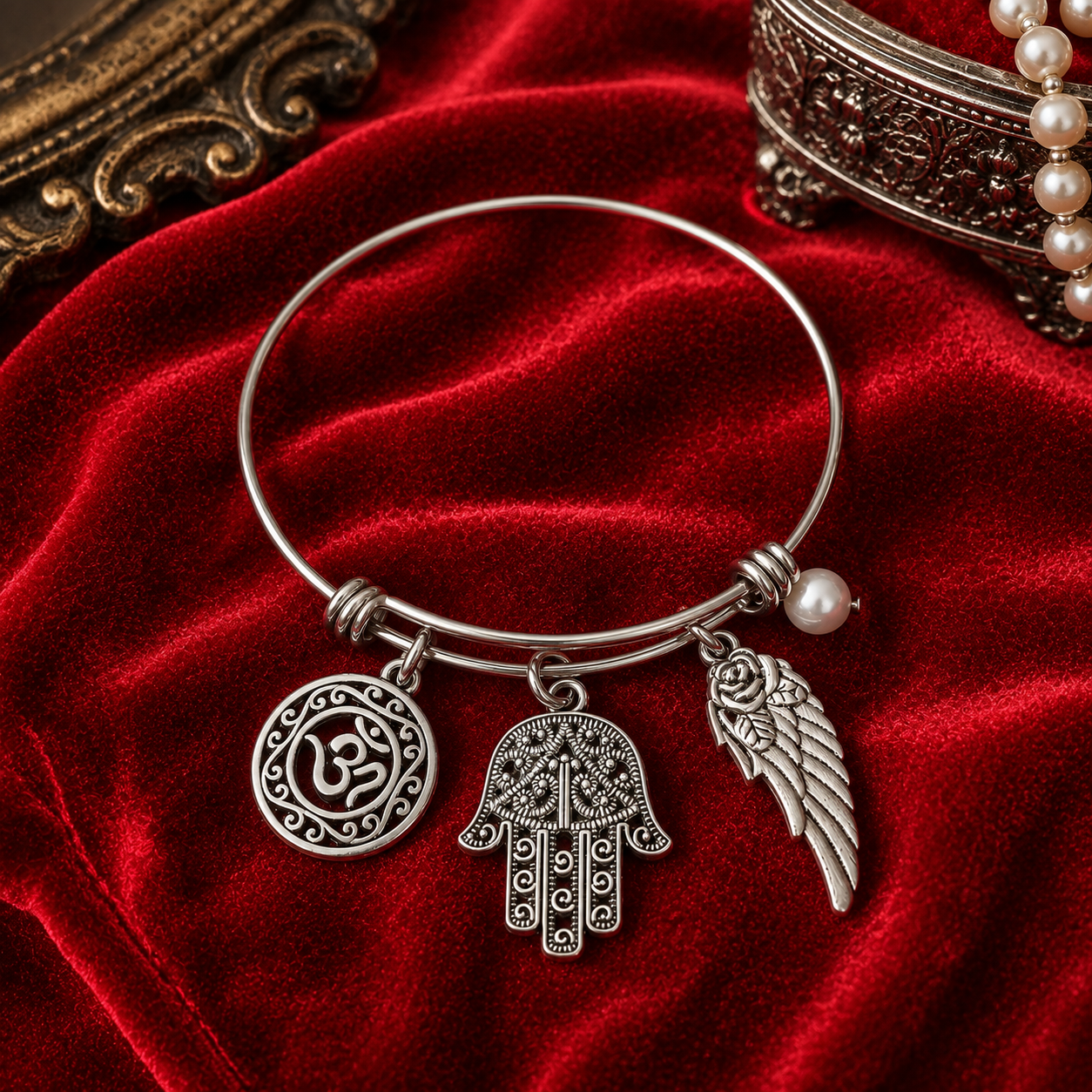 Om Hamsa Wing Pearl Bracelet Red Velvet ChatGPT.png