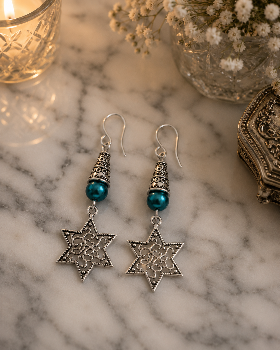 Star Of David Green Earrings Marble ChatGPT.png