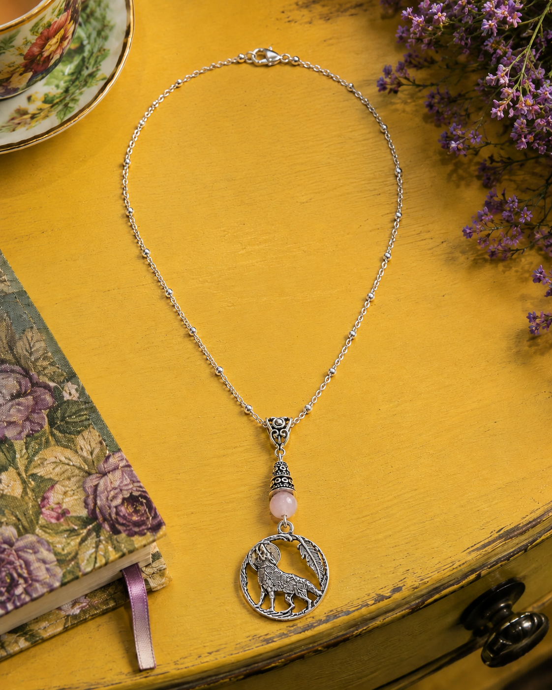 Wolf Rose Quartz Necklace Vintage ChatGPT.png