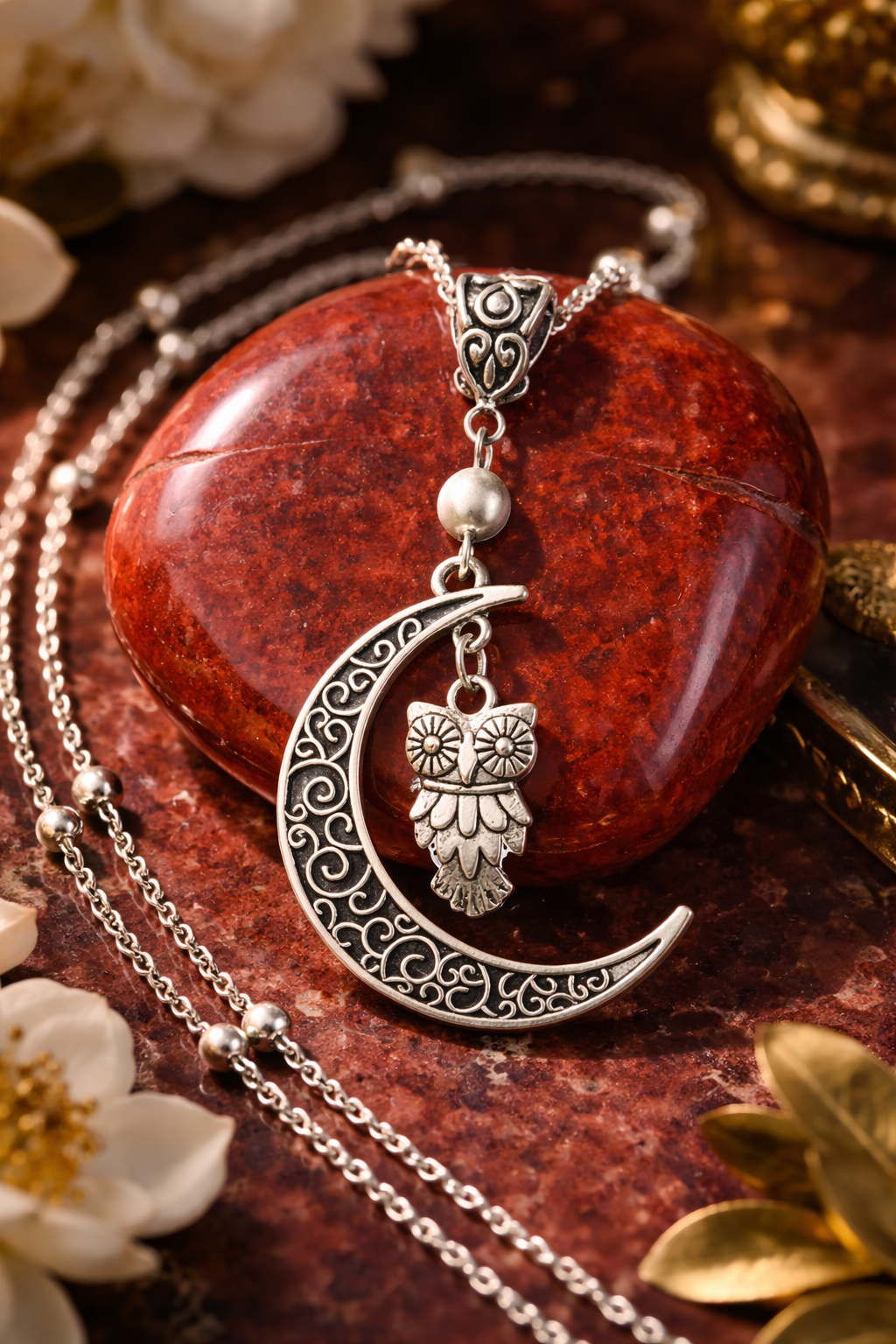 Owl Moon Pearl Handmade Necklace on a Sterling Silver Chain