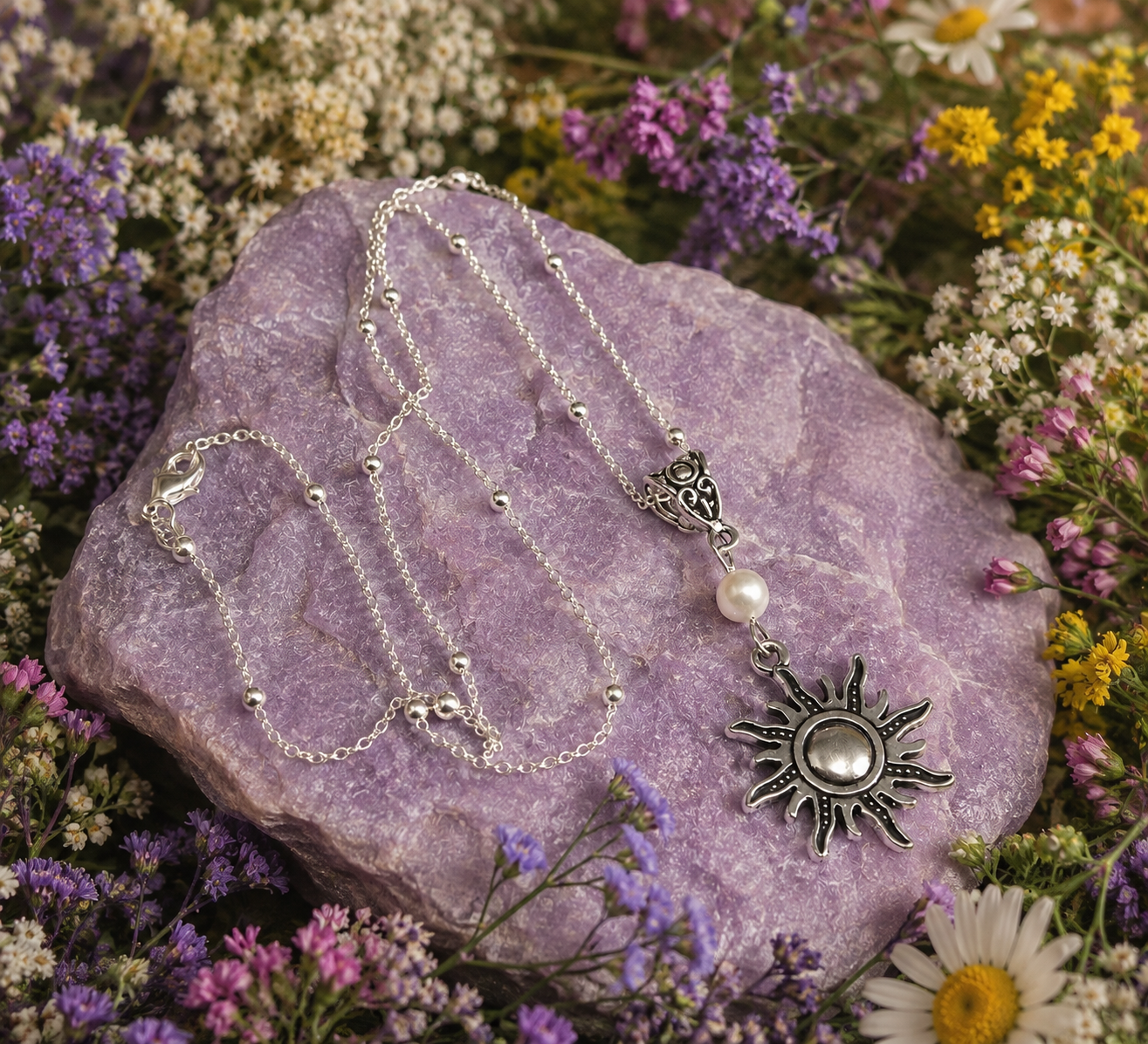 Sun Pearl Necklace Rock Flowers ChatGPT.png