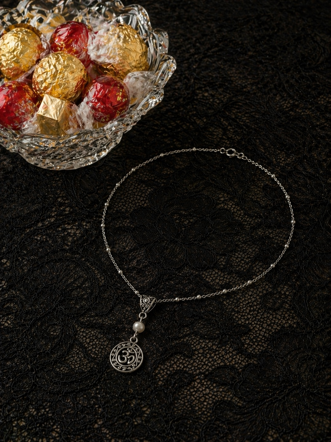 Om Pearl Necklace Black Lace Candy Dish ChatGPT.png