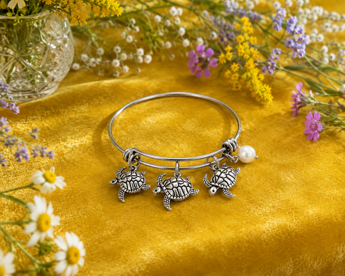 Turtle Pearl Bracelet Yellow Velvet ChatGPT.png