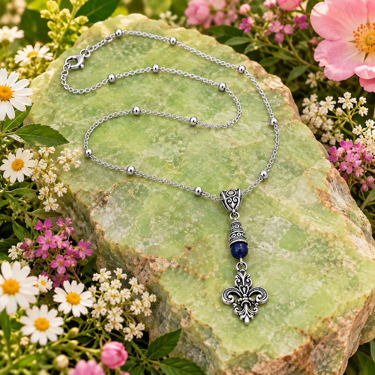 Fleur De Lis Necklace Blue Accent Rock ChatGPT.png