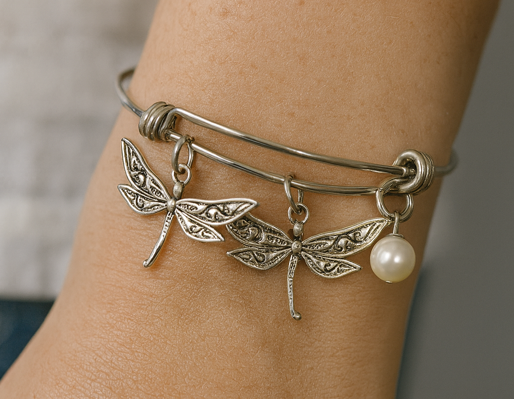 Dragonfly Pearl Bracelet Model Closer ChatGPT.png