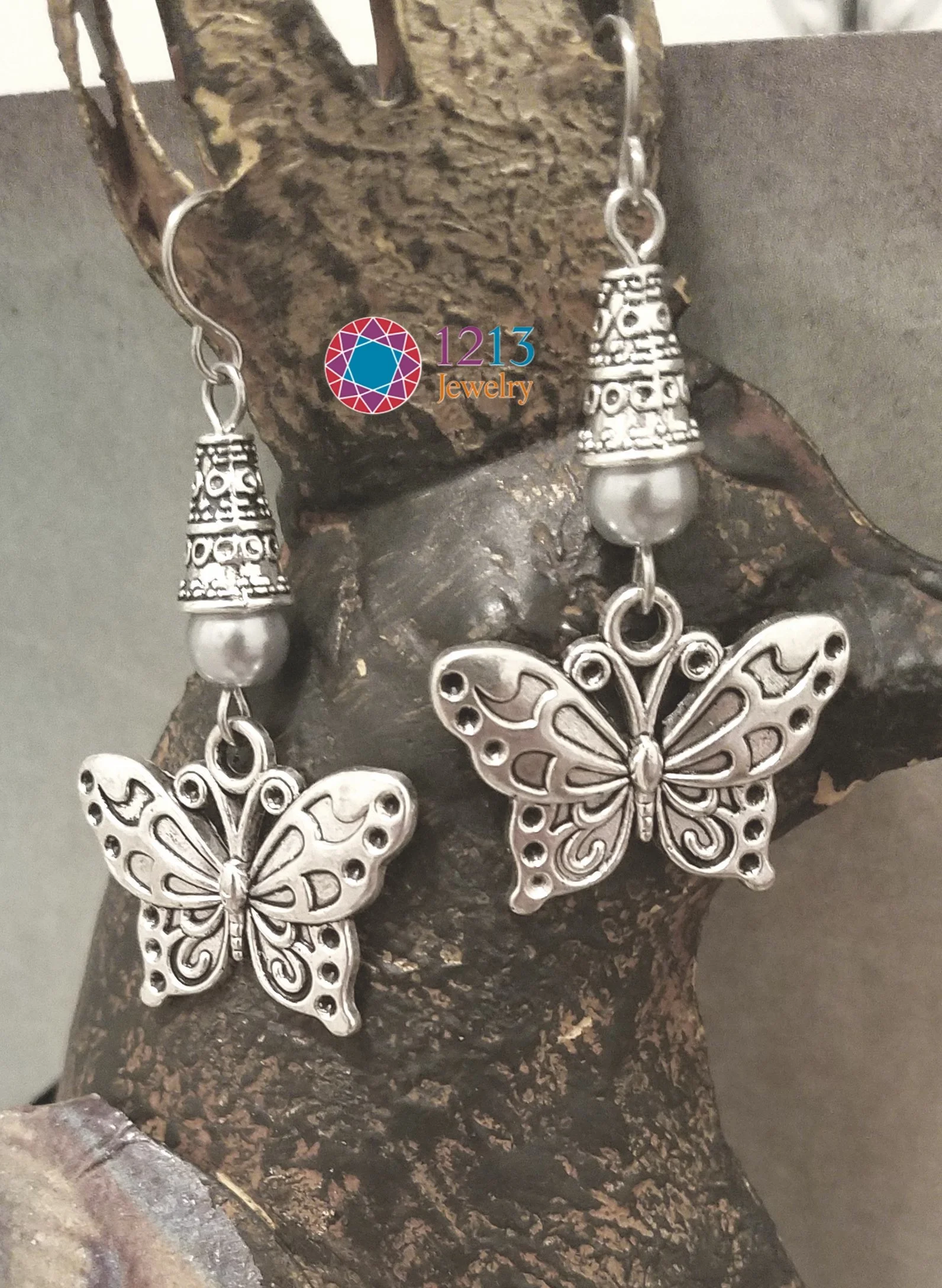 Butterfly Handmade Earrings with a Gray Accent