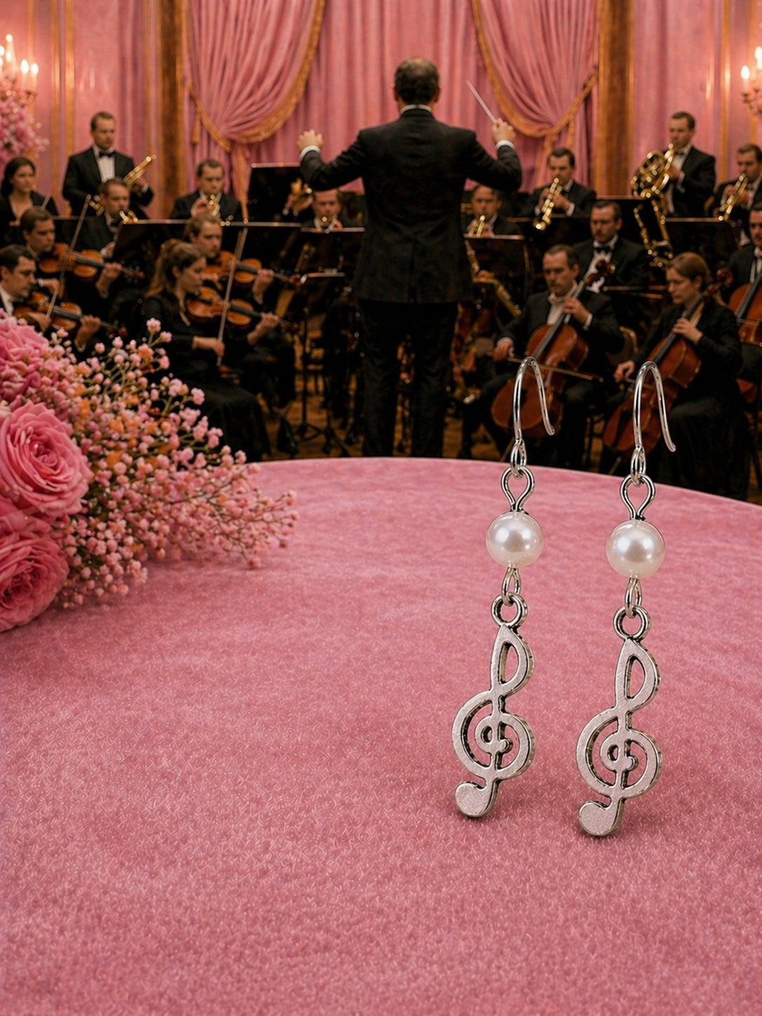 G Clef Pearl Earrings Right Pink ChatGPT.png