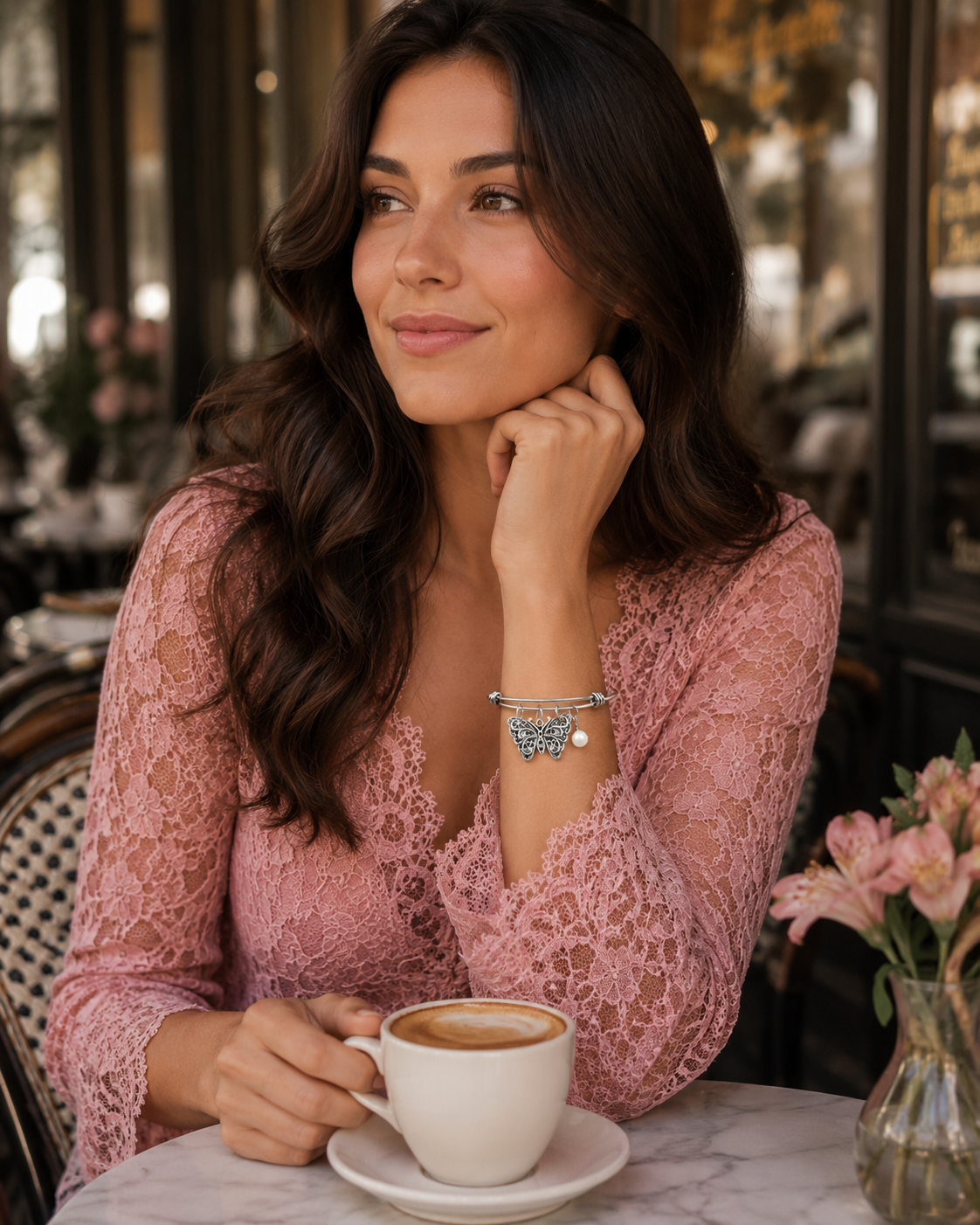 Butterfly Pearl Bracelet Model Cafe ChatGPT.png