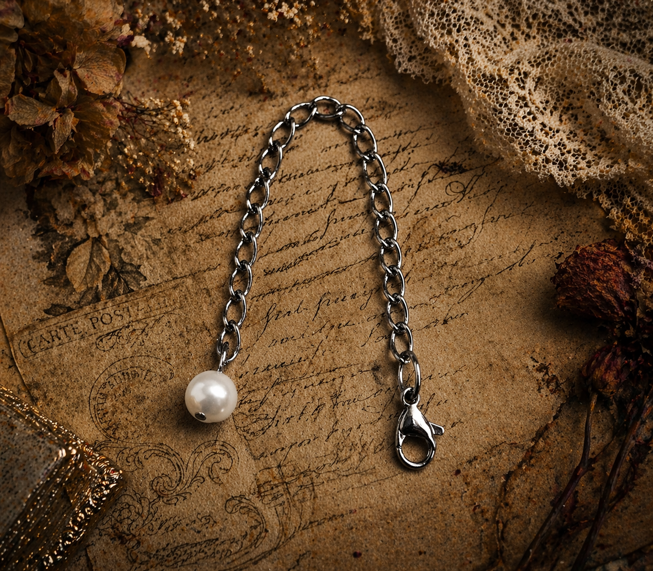 Pearl Necklace Extender Chain Darker Vintage ChatGPT.png