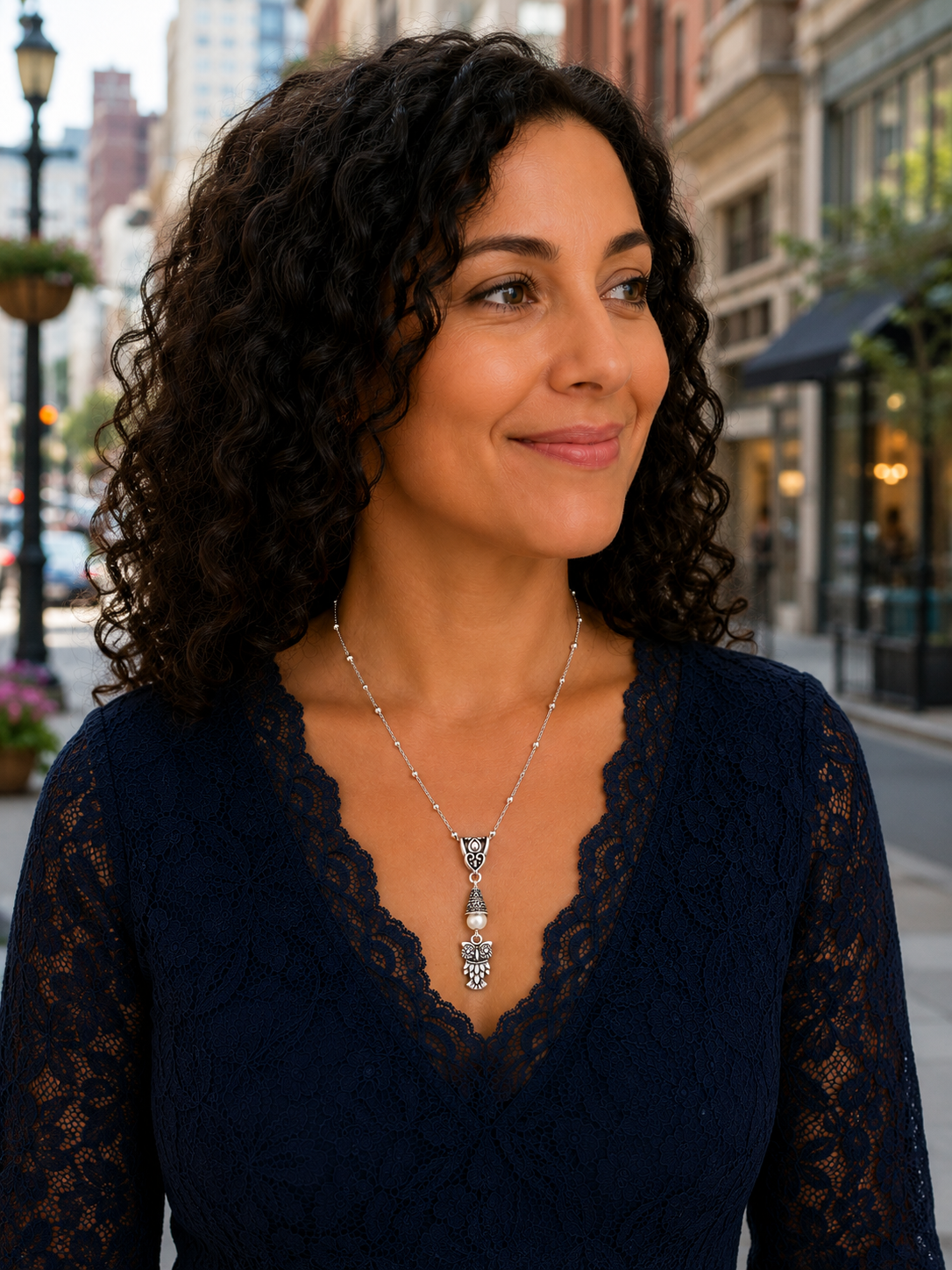 Owl Necklace White Woman City ChatGPT.png