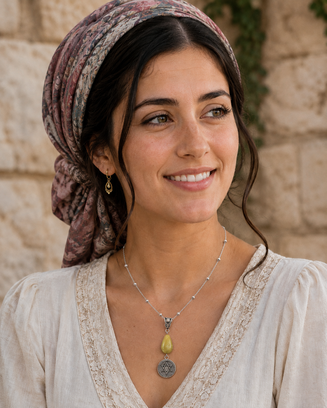 Star Of David Green Drop Necklace Model ChatGpt.png